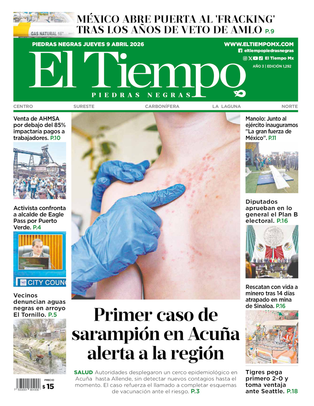 Edición impresa de El Tiempo Piedras Negras