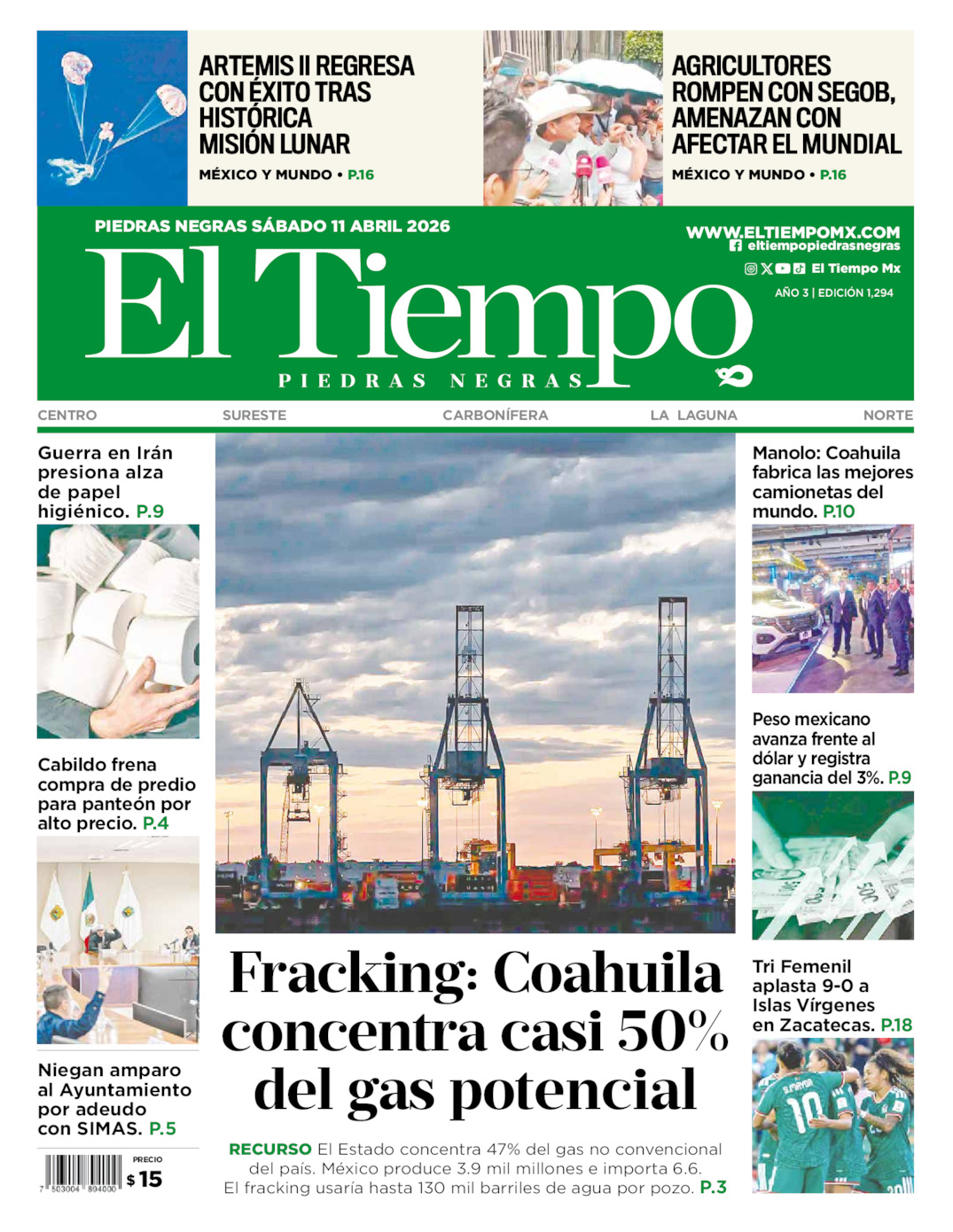 Edición impresa de El Tiempo Piedras Negras