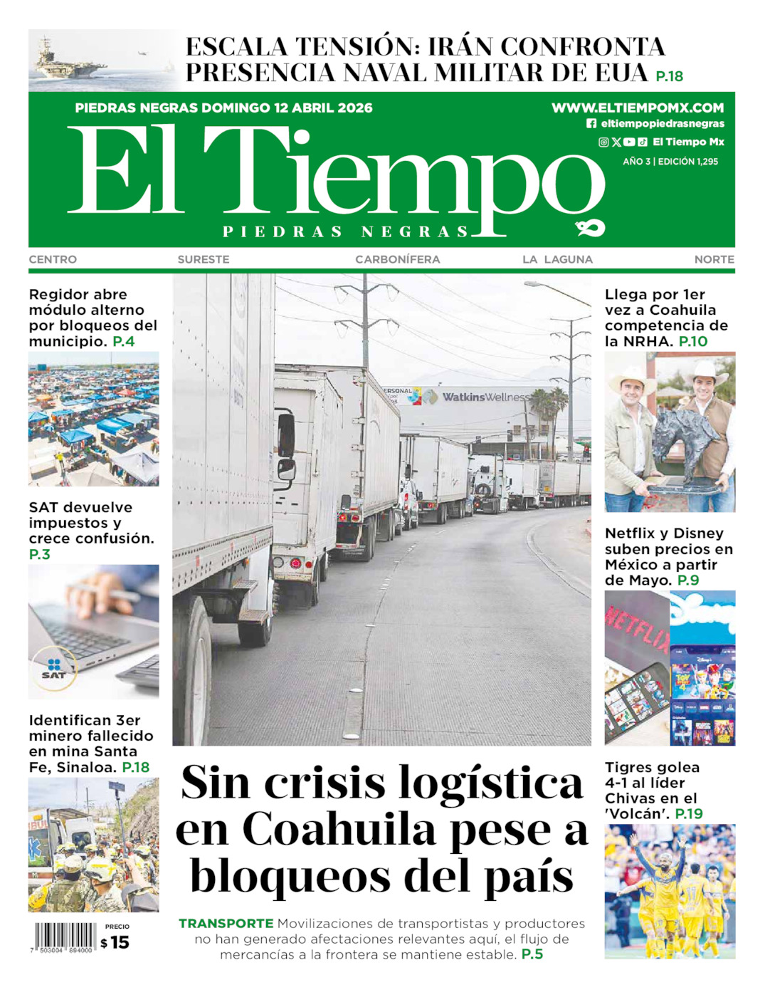Edición impresa de El Tiempo Piedras Negras