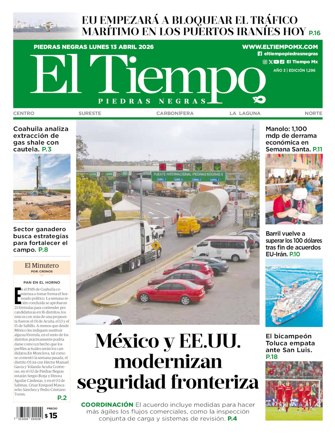 Edición impresa de El Tiempo Piedras Negras