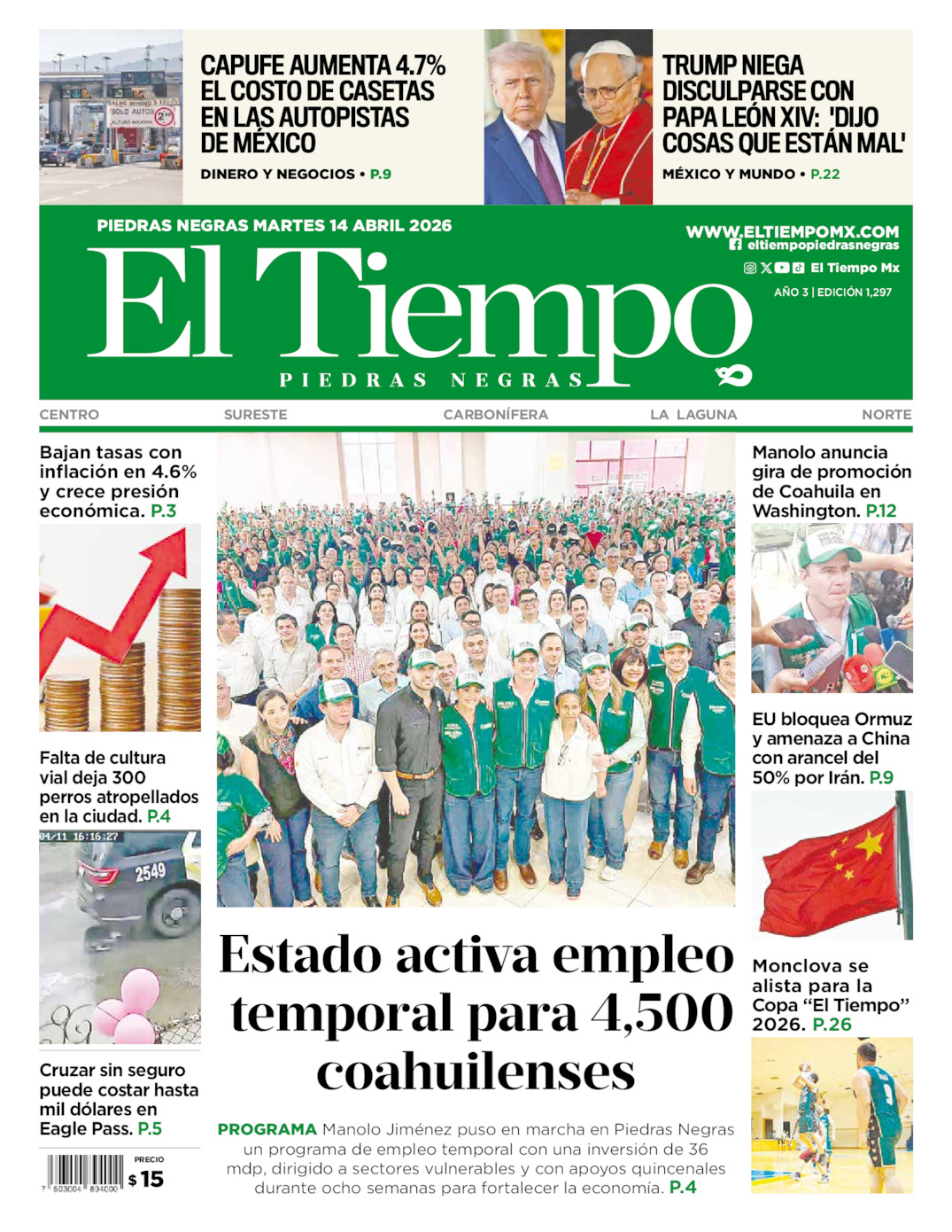 Edición impresa de El Tiempo Piedras Negras