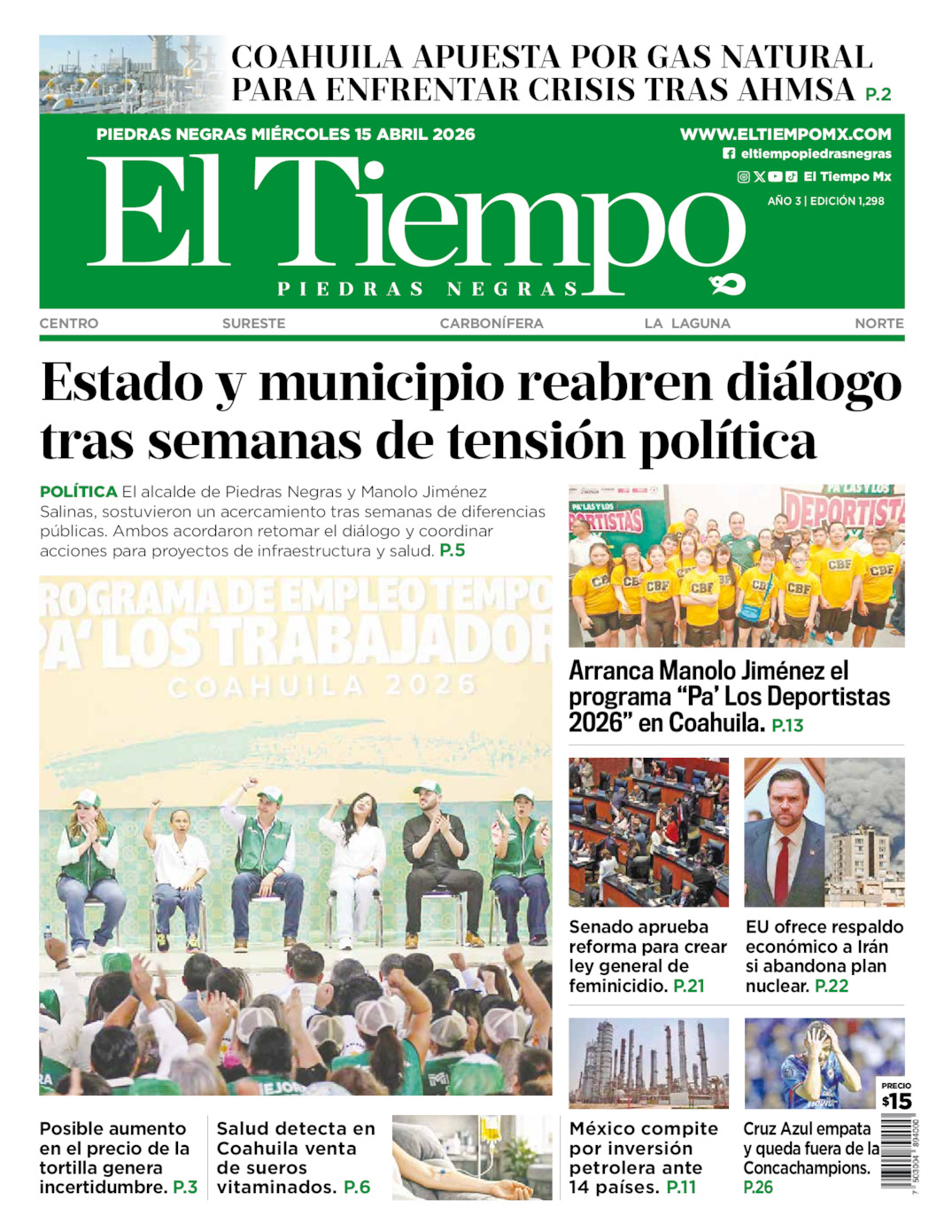 Edición impresa de El Tiempo Piedras Negras