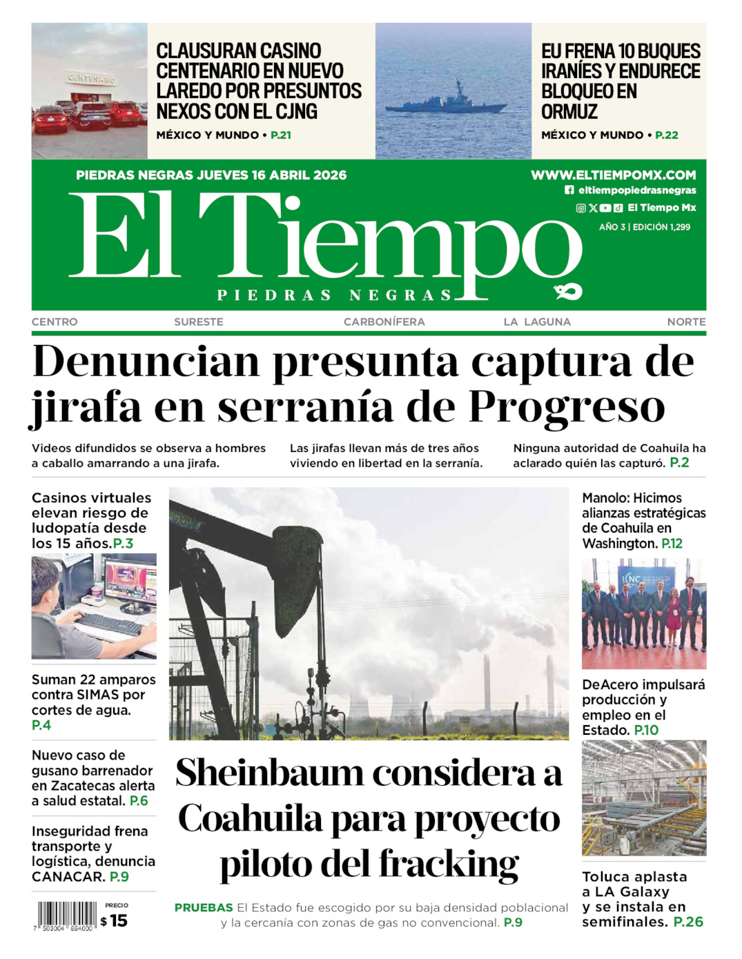 Edición impresa de El Tiempo Piedras Negras