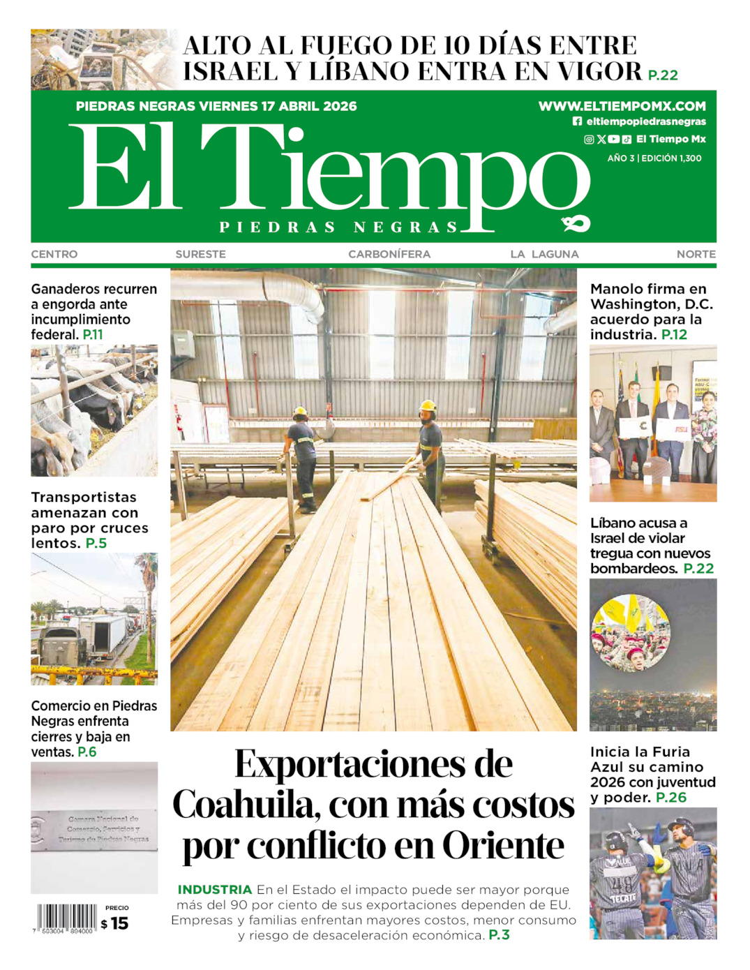 Edición impresa de El Tiempo Piedras Negras