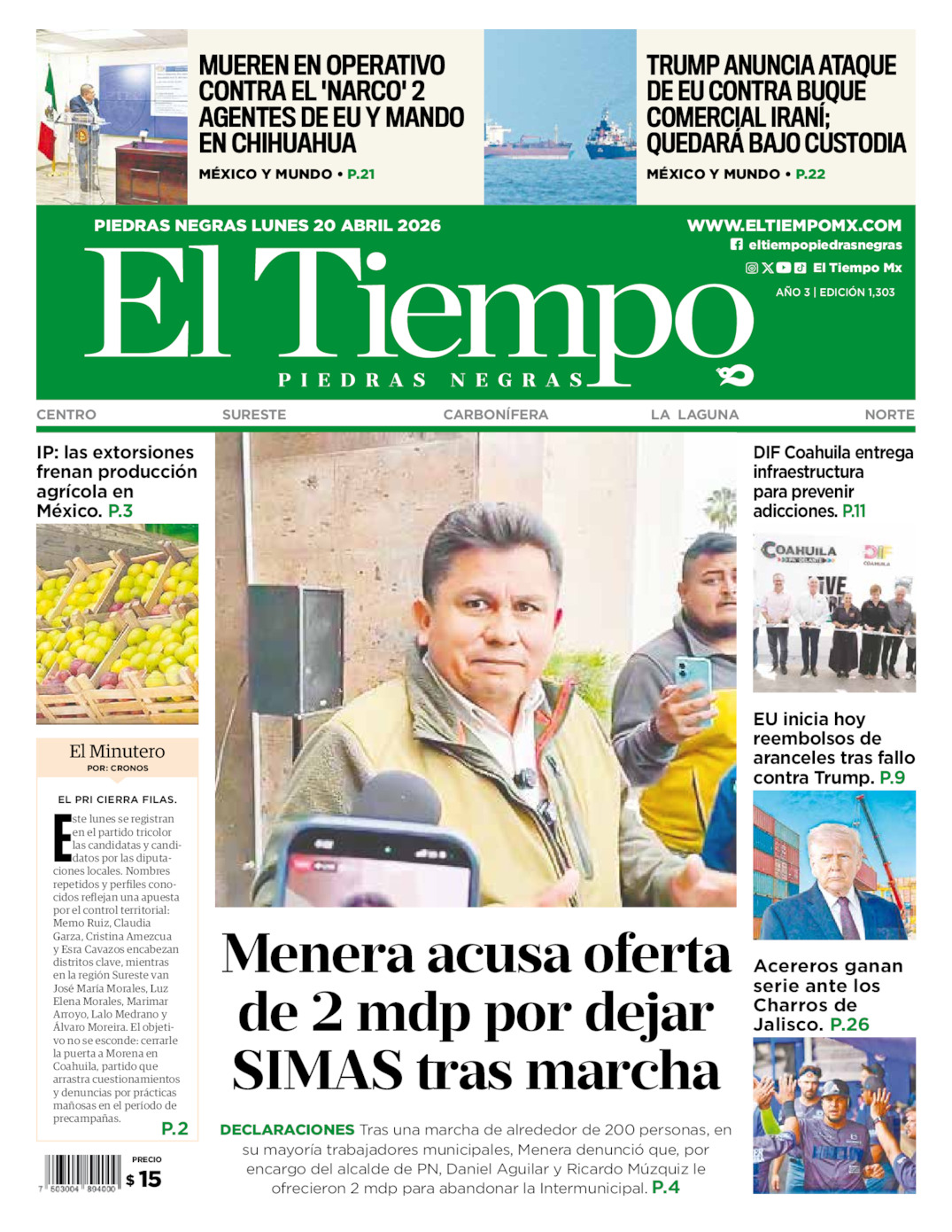 Edición impresa de El Tiempo Piedras Negras