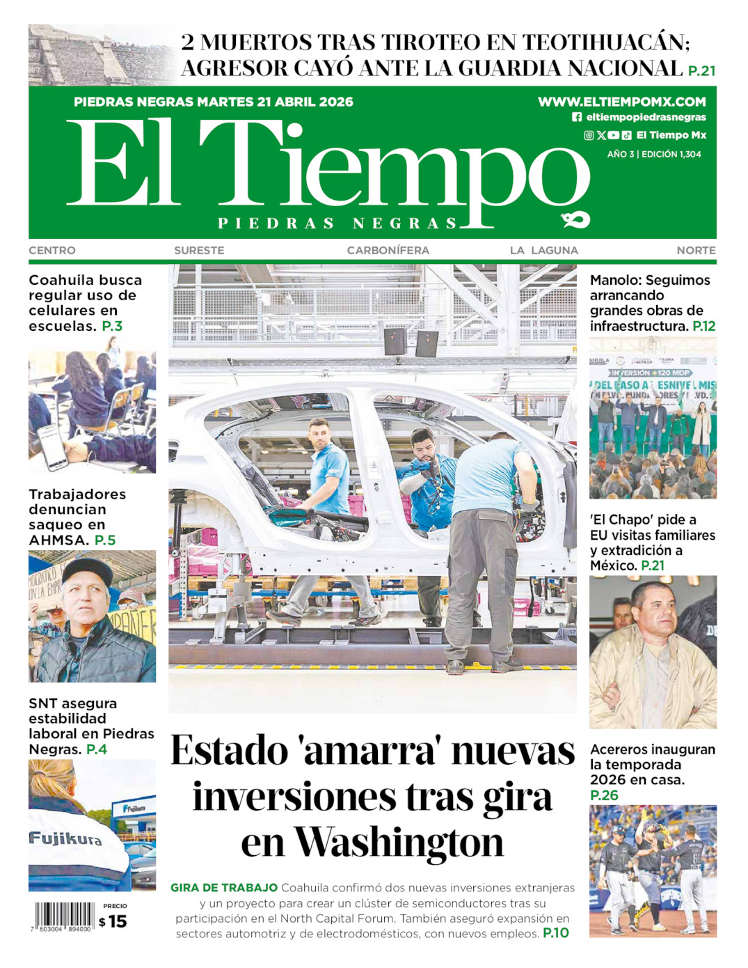 Edición impresa de El Tiempo Piedras Negras