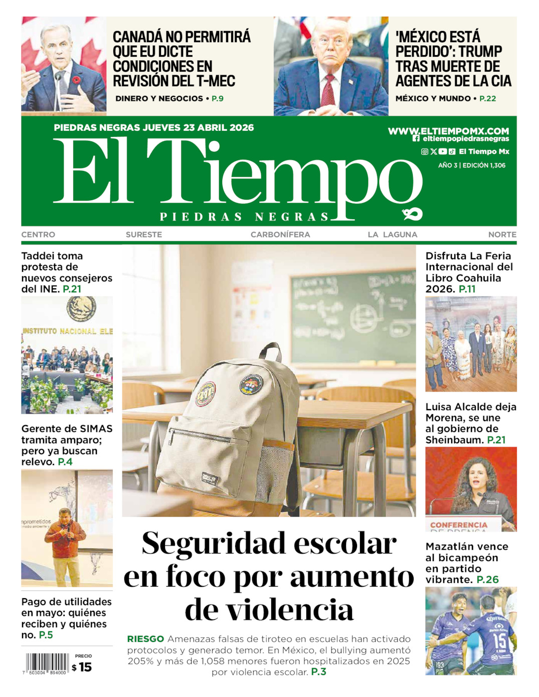 Edición impresa de El Tiempo Piedras Negras