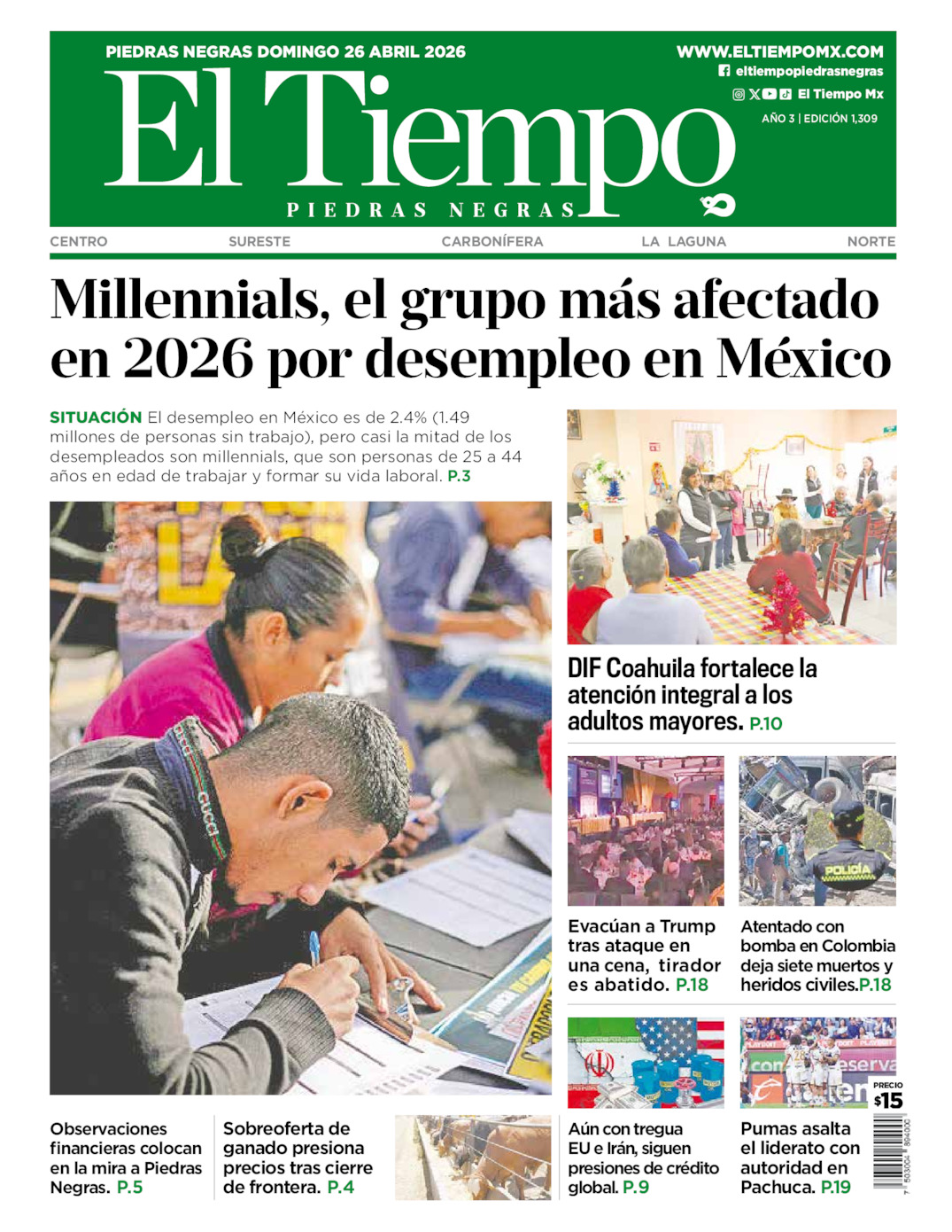 Edición impresa de El Tiempo Piedras Negras