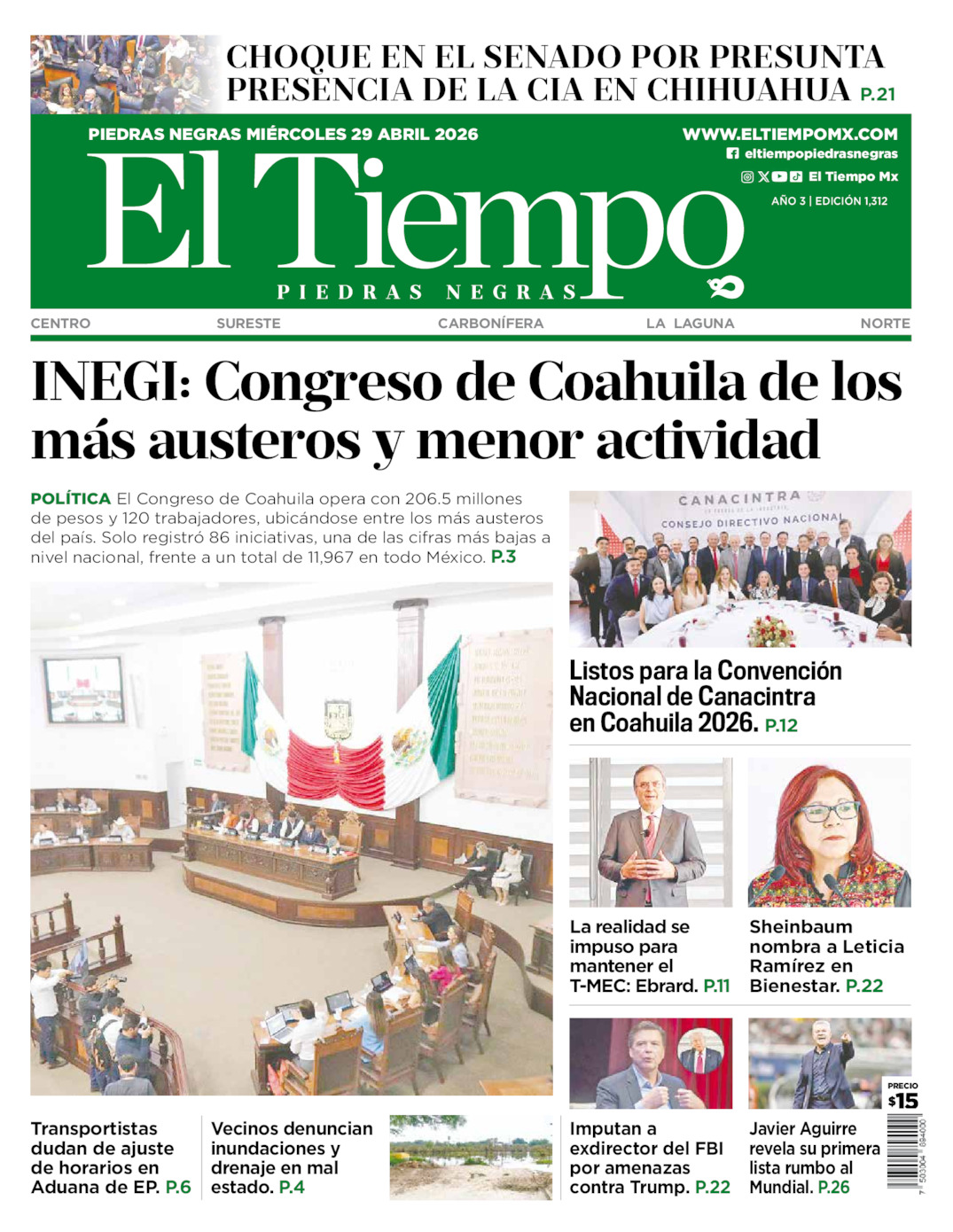 Edición impresa de El Tiempo Piedras Negras