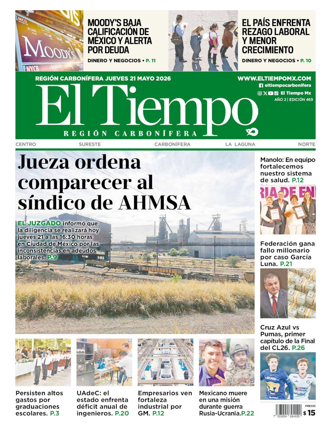 Edición impresa de El Tiempo Región Carbonífera