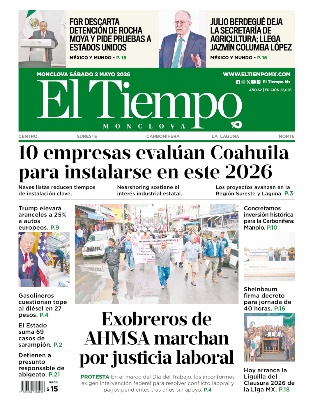Edición impresa de El Tiempo Monclova