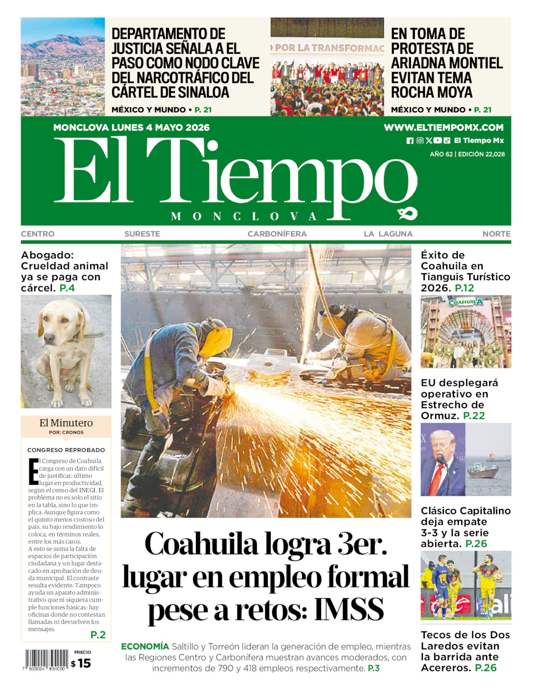 Edición impresa de El Tiempo Monclova