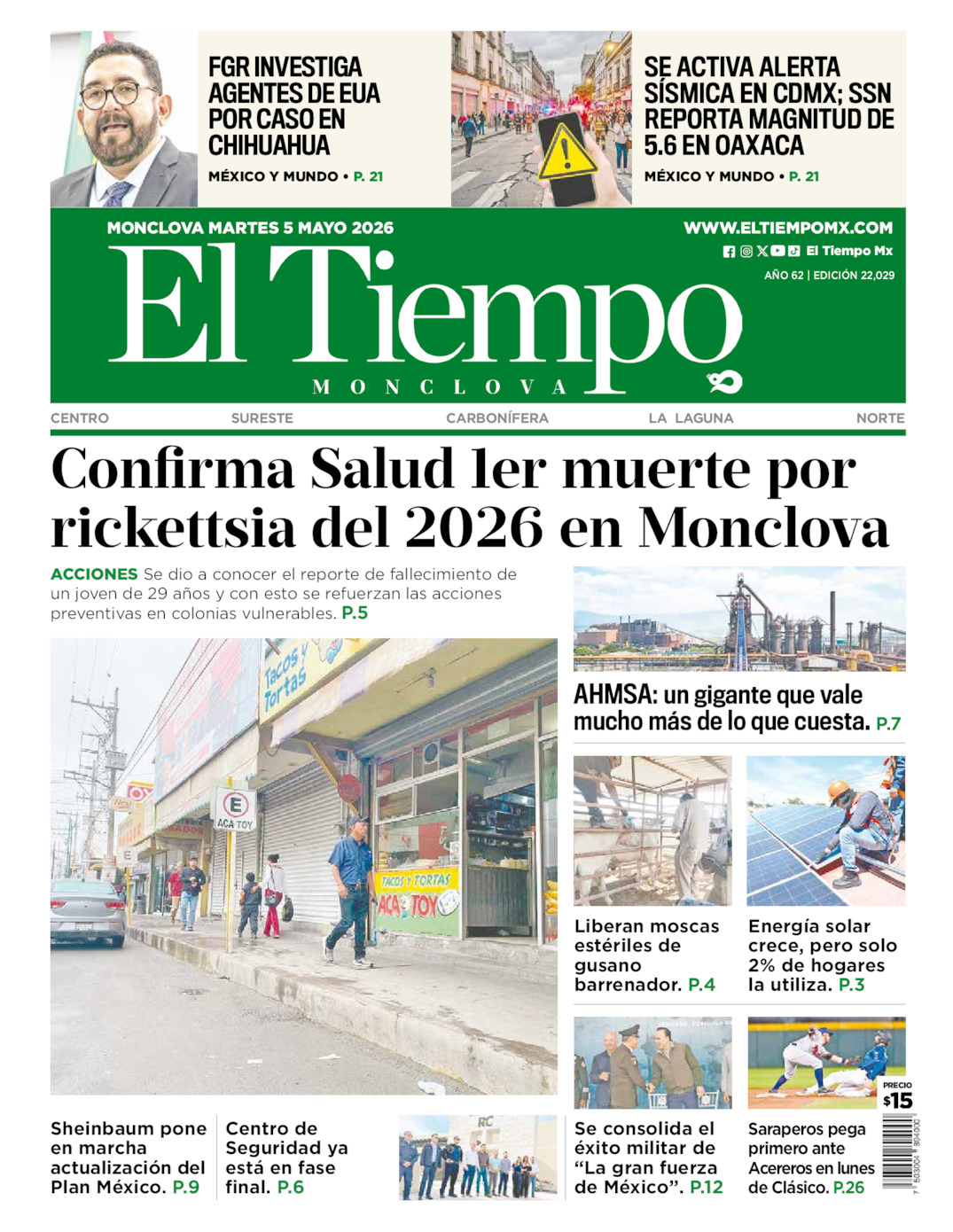 Edición impresa de El Tiempo Monclova