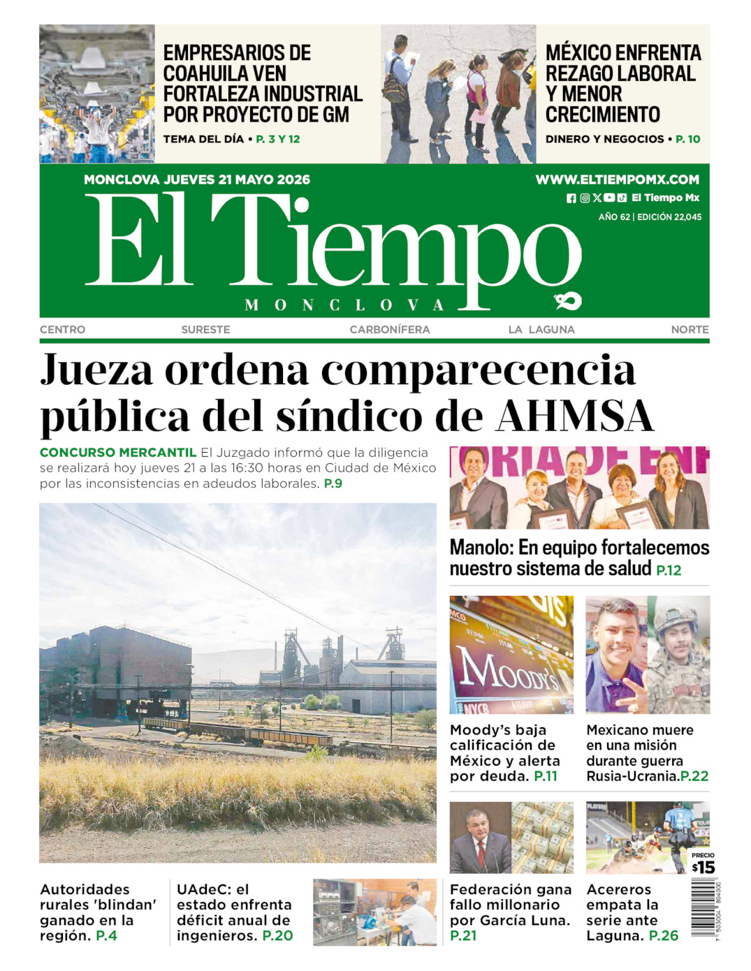 Edición impresa de El Tiempo Monclova