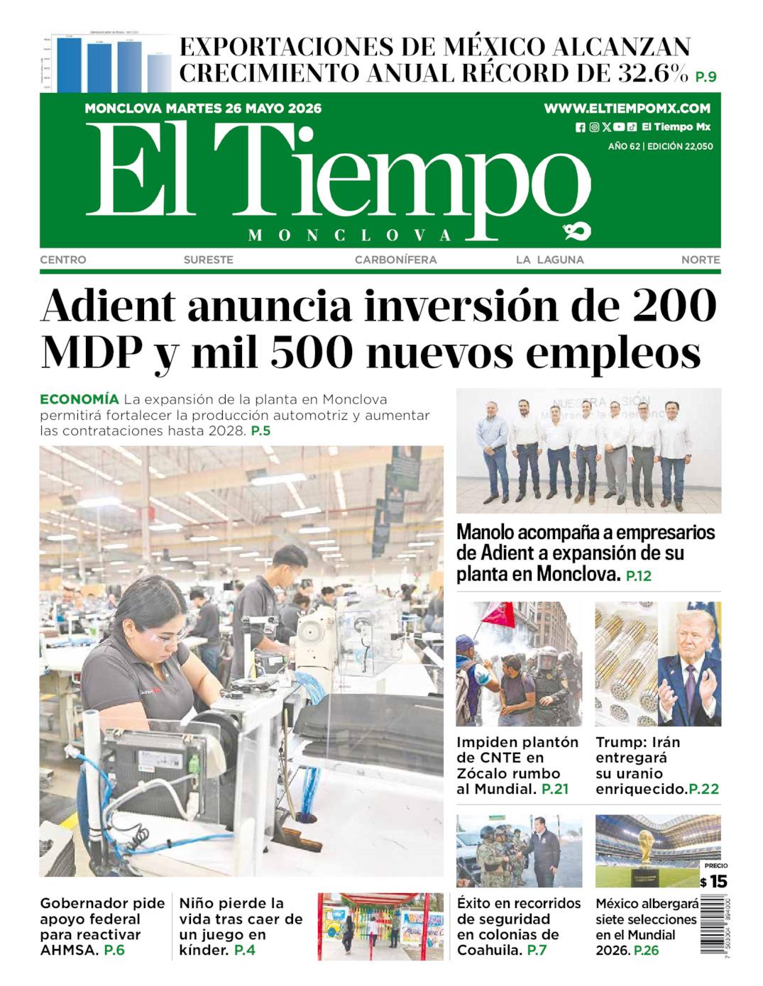 Edición impresa de El Tiempo Monclova