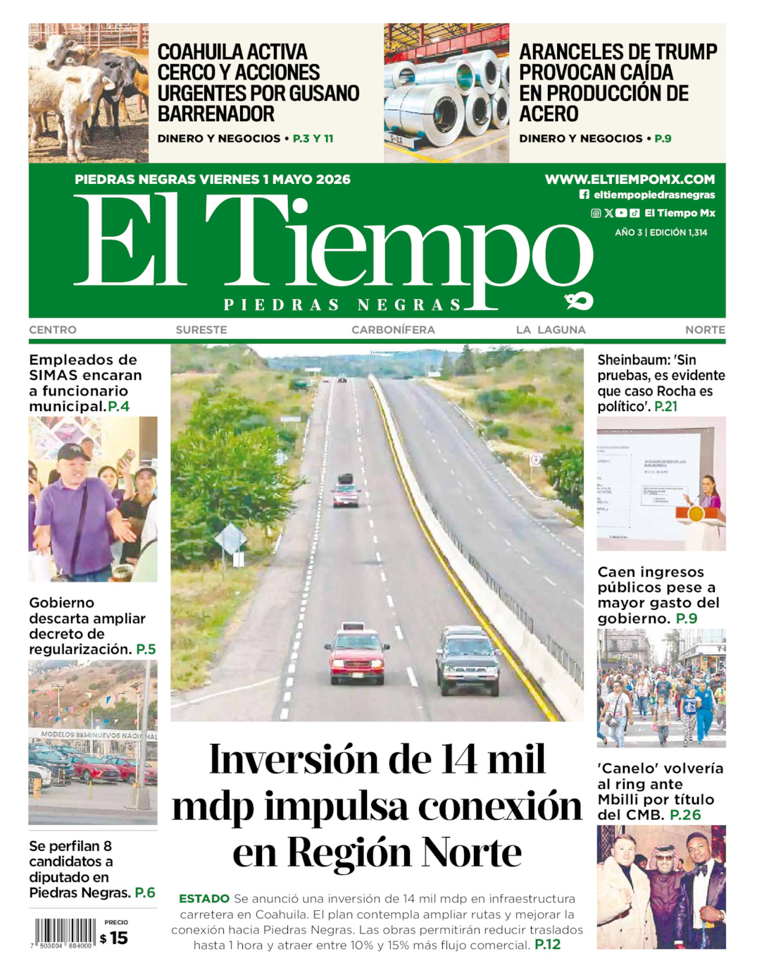 Edición impresa de El Tiempo Piedras Negras