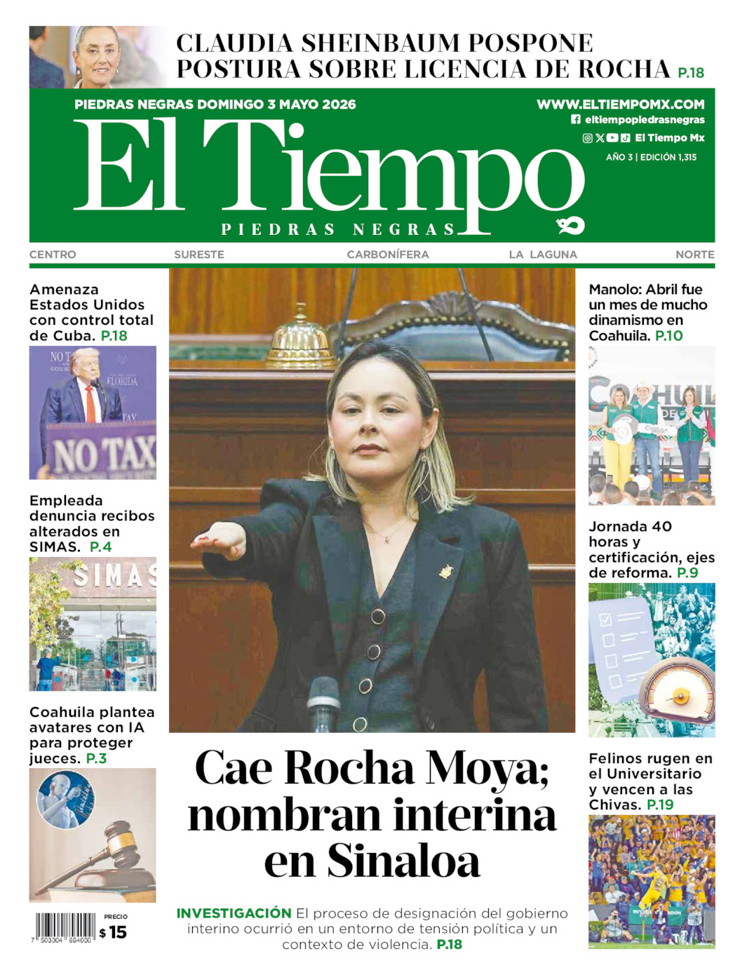 Edición impresa de El Tiempo Piedras Negras