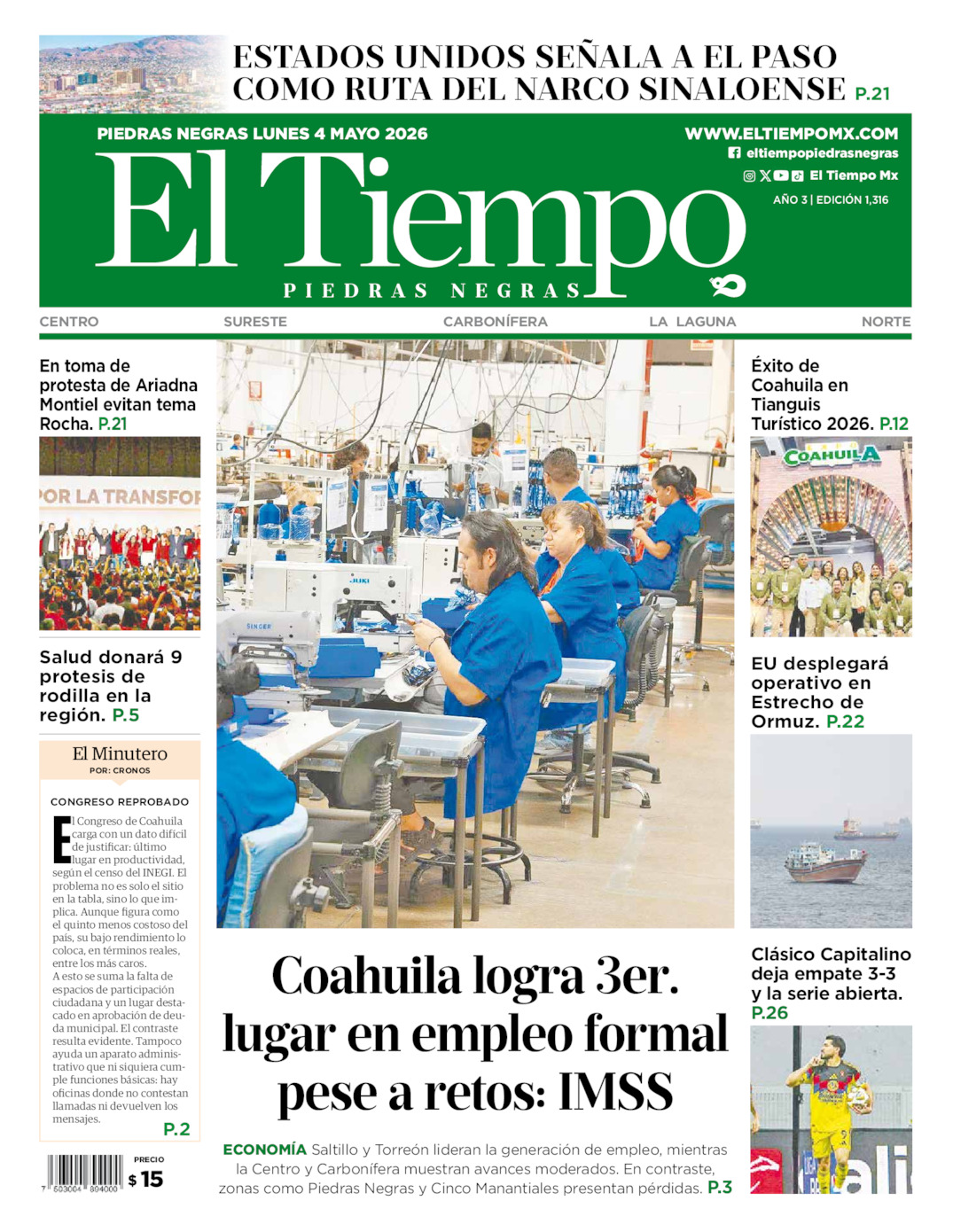 Edición impresa de El Tiempo Piedras Negras