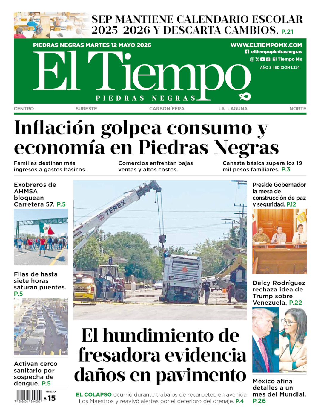 Edición impresa de El Tiempo Piedras Negras