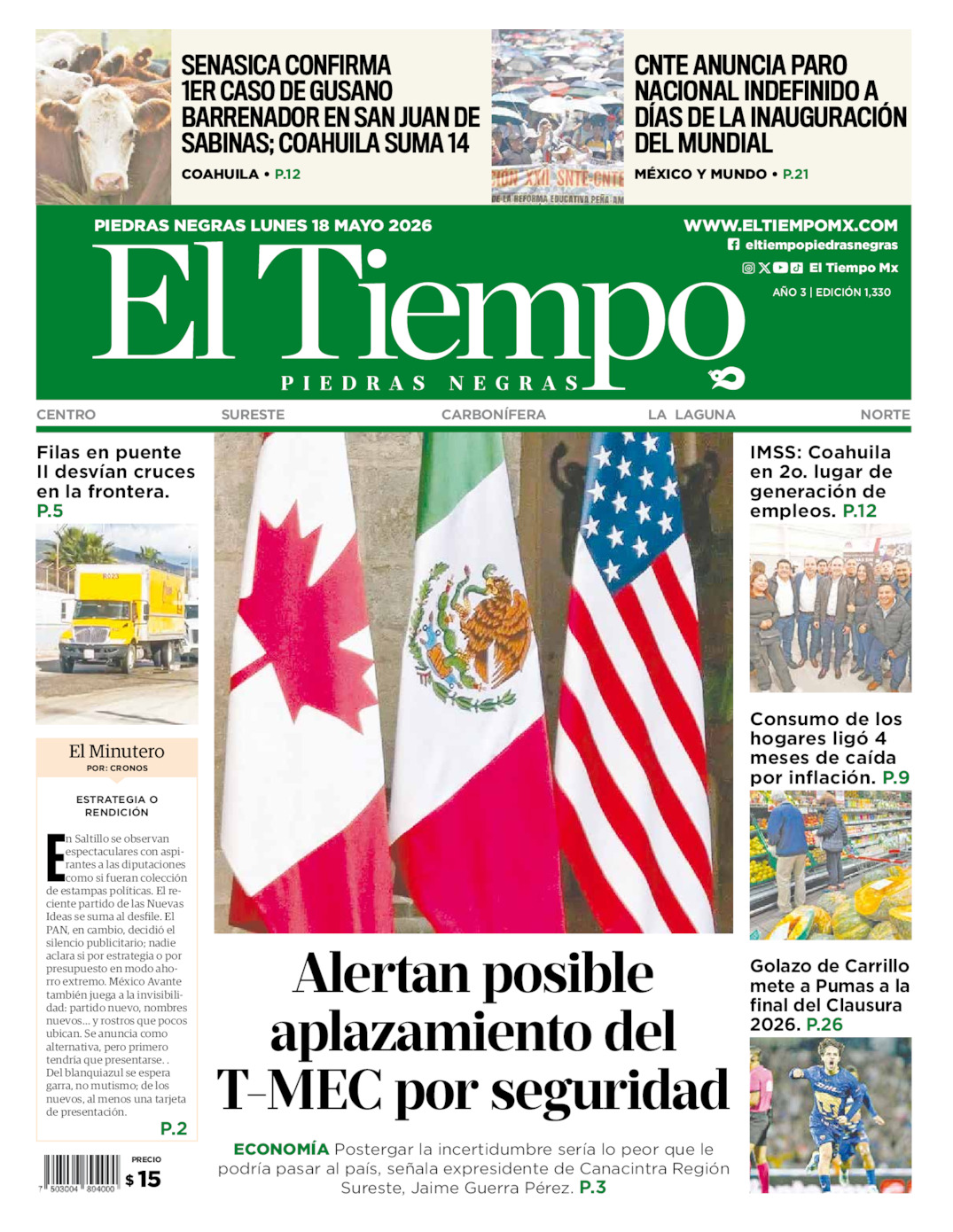 Edición impresa de El Tiempo Piedras Negras