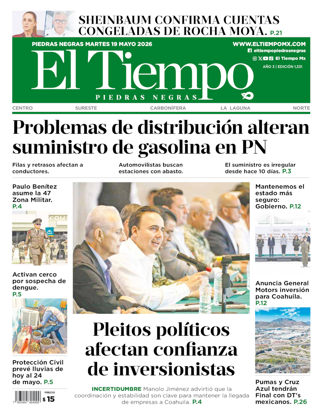 Edición impresa de El Tiempo Piedras Negras