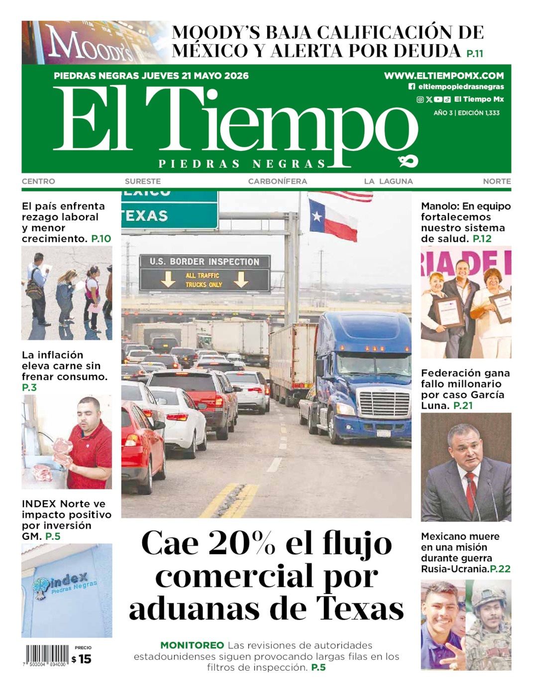 Edición impresa de El Tiempo Piedras Negras
