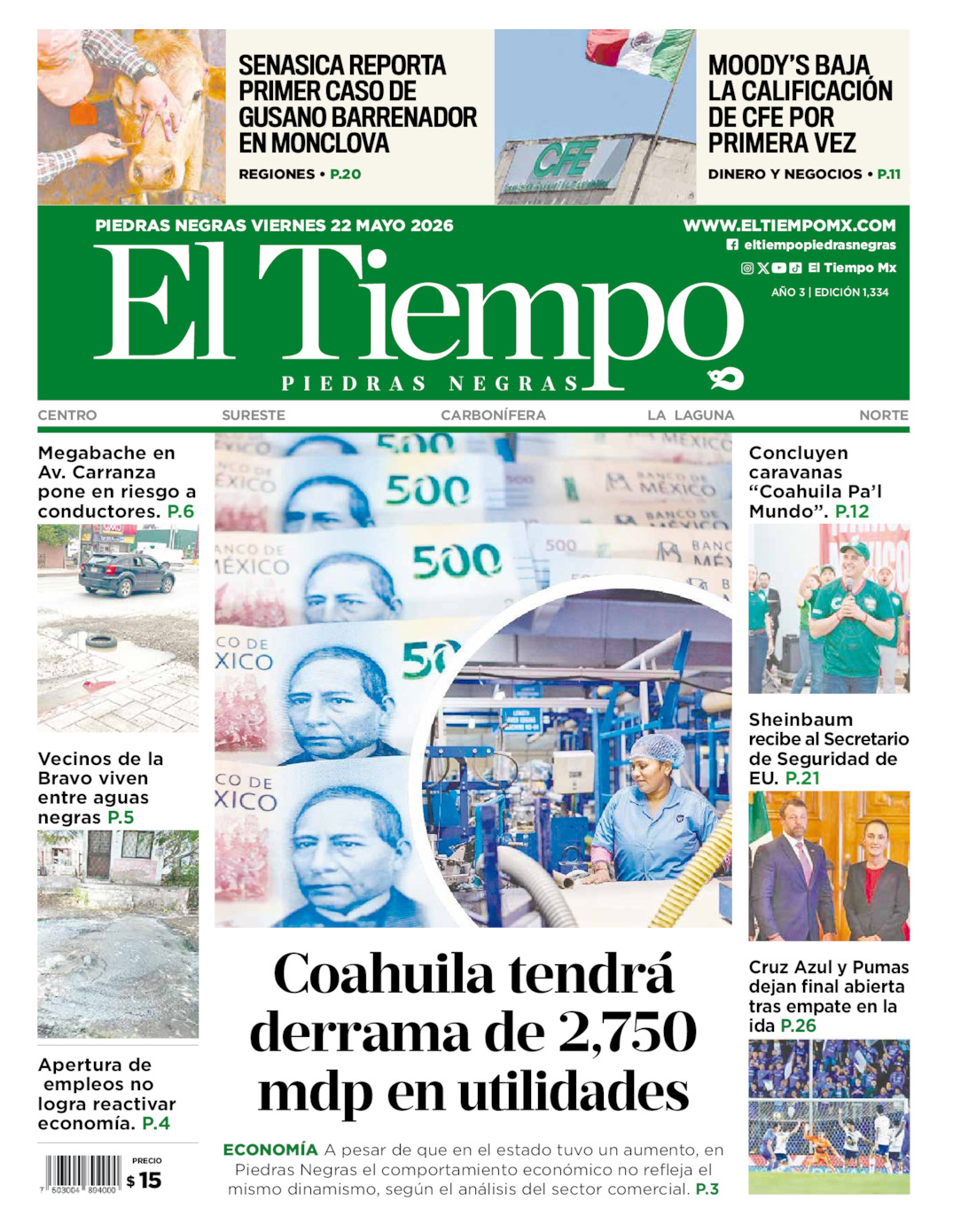 Edición impresa de El Tiempo Piedras Negras