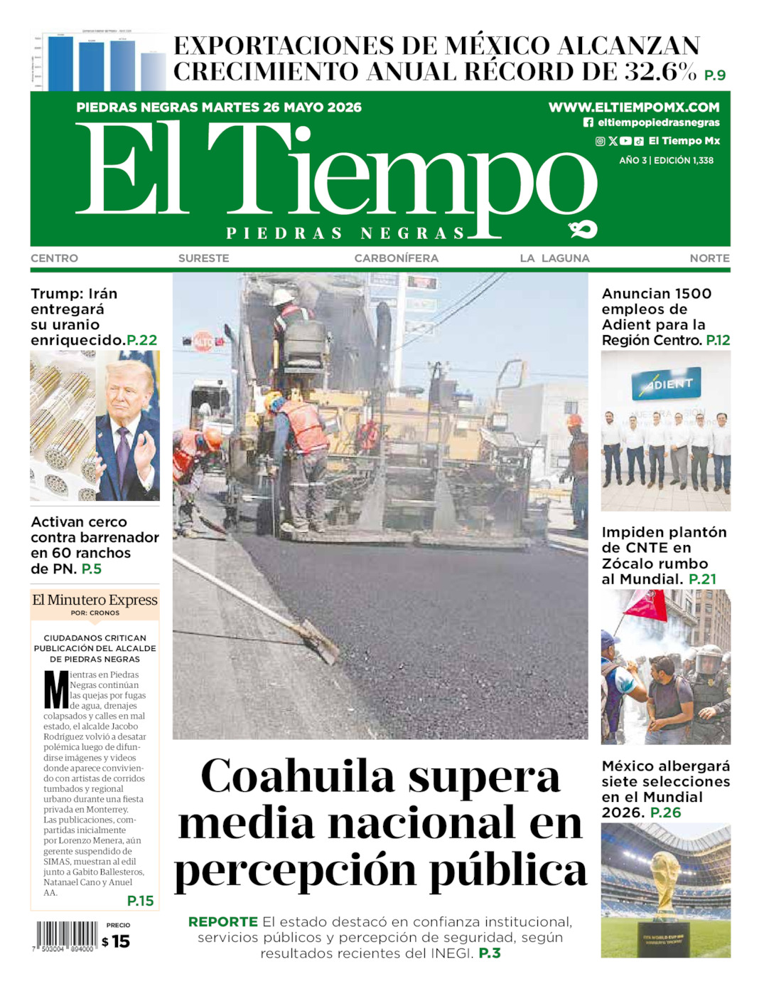 Edición impresa de El Tiempo Piedras Negras