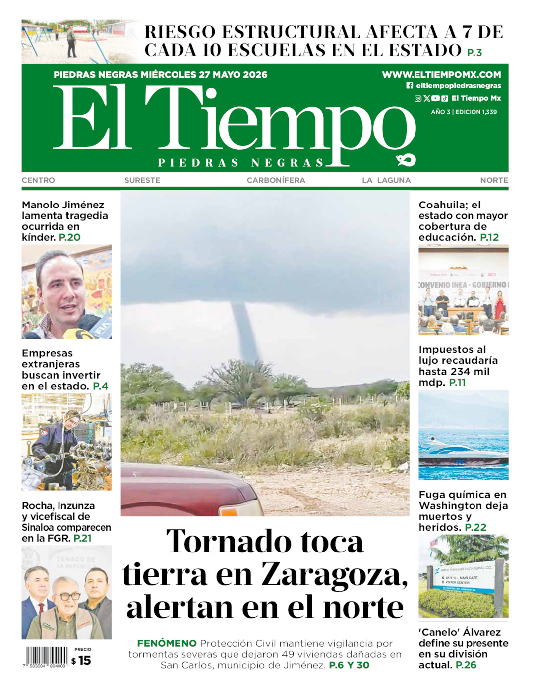 Edición impresa de El Tiempo Piedras Negras