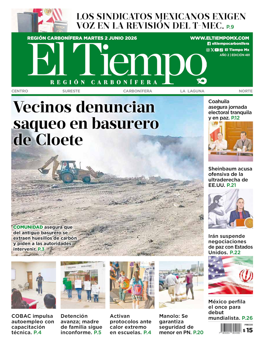 Edición impresa de El Tiempo Región Carbonífera