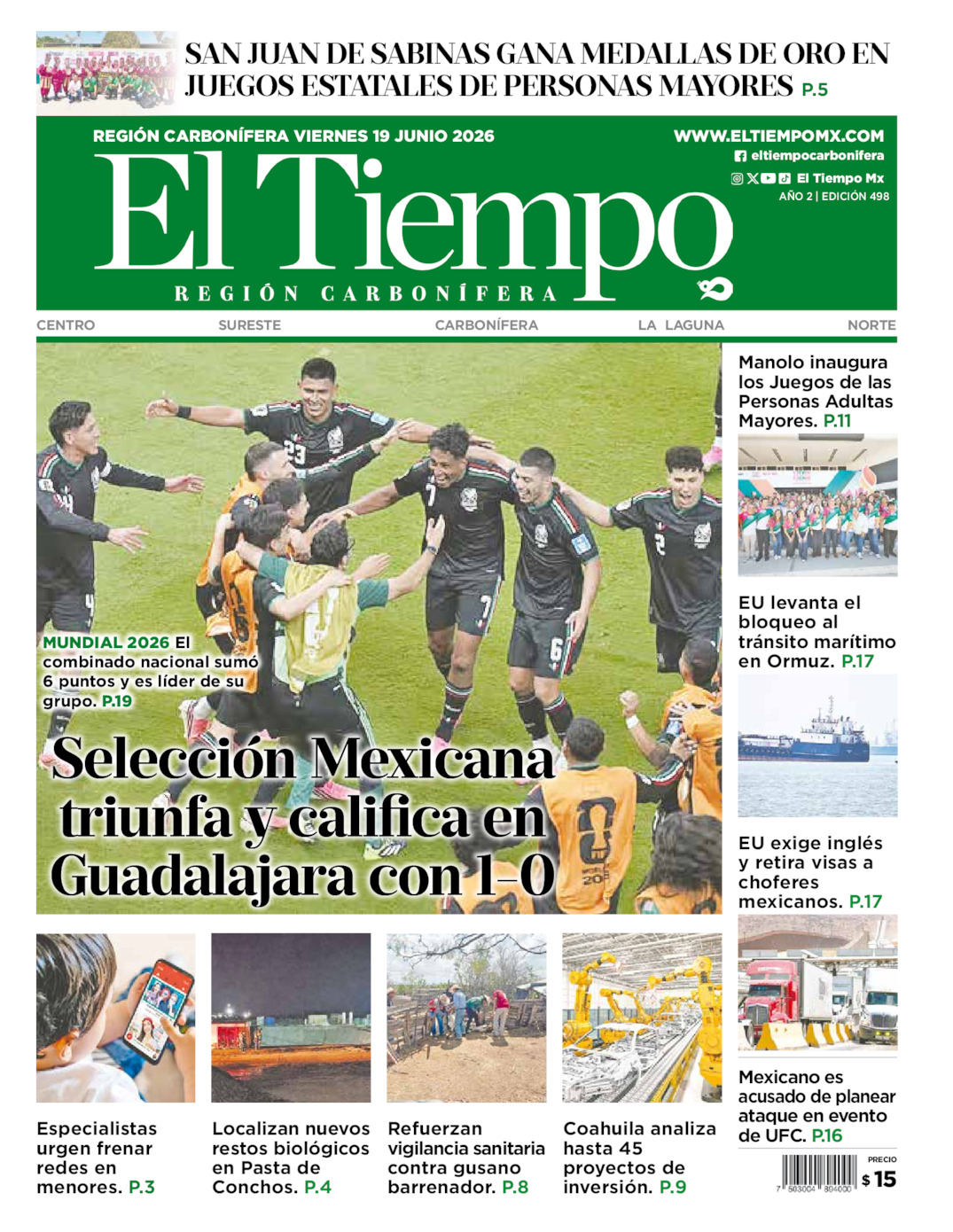 Edición impresa de El Tiempo Región Carbonífera