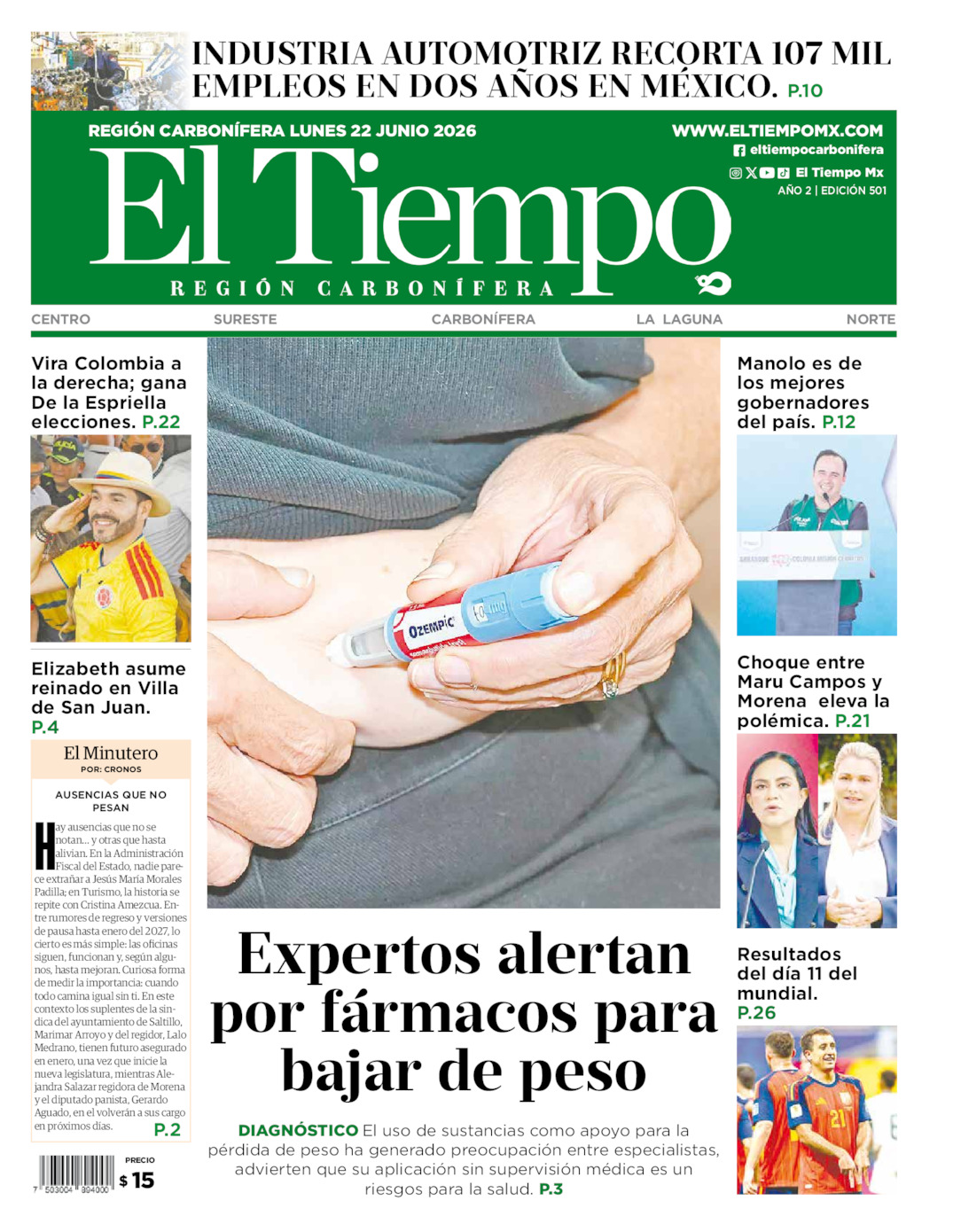 Edición impresa de El Tiempo Región Carbonífera