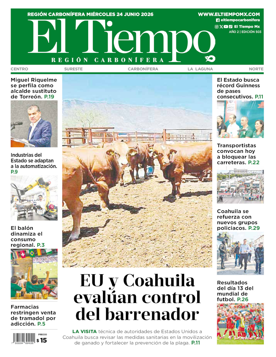 Edición impresa de El Tiempo Región Carbonífera