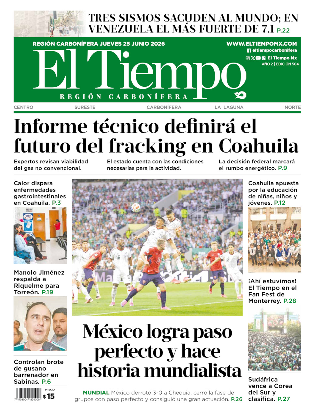 Edición impresa de El Tiempo Región Carbonífera
