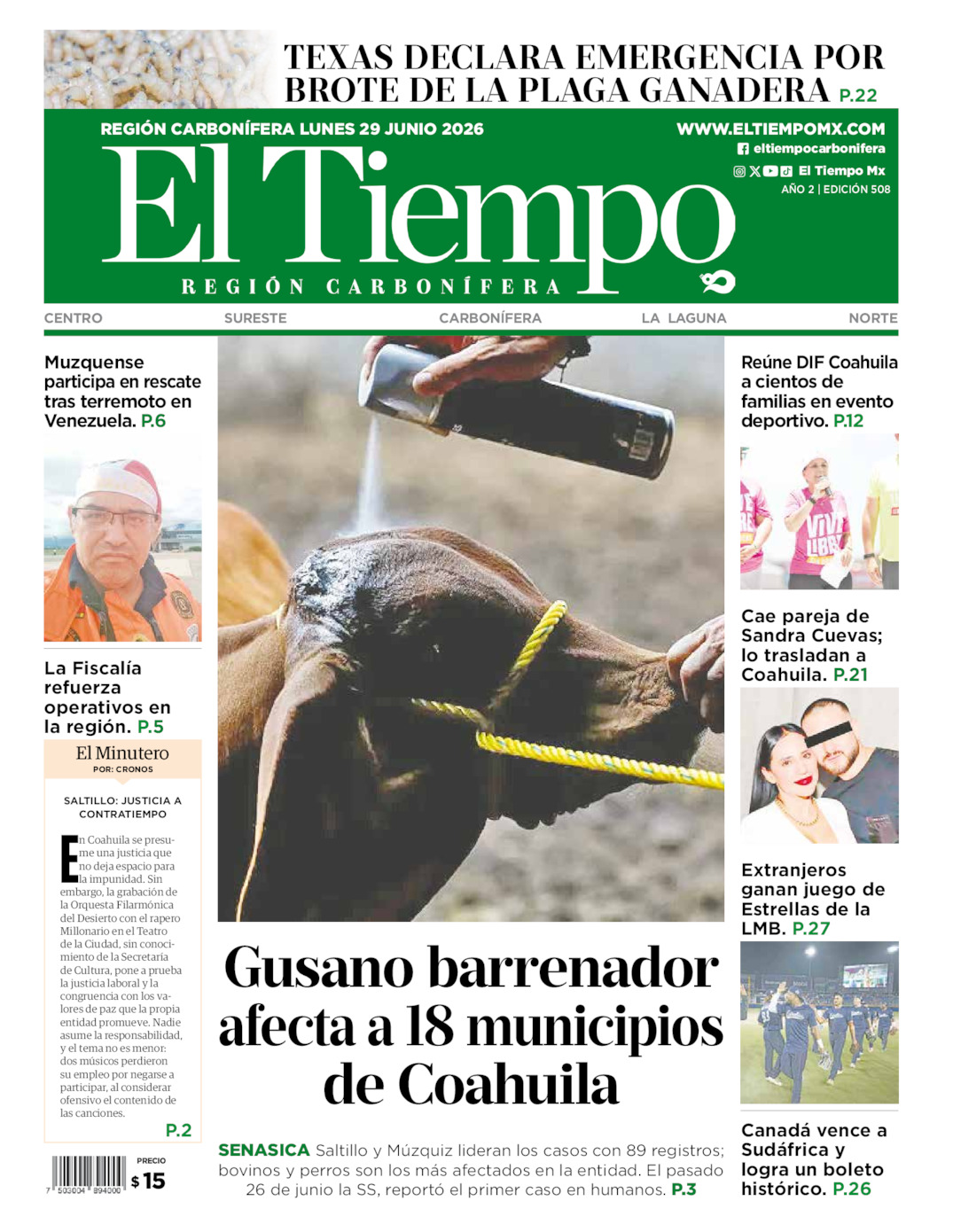 Edición impresa de El Tiempo Región Carbonífera