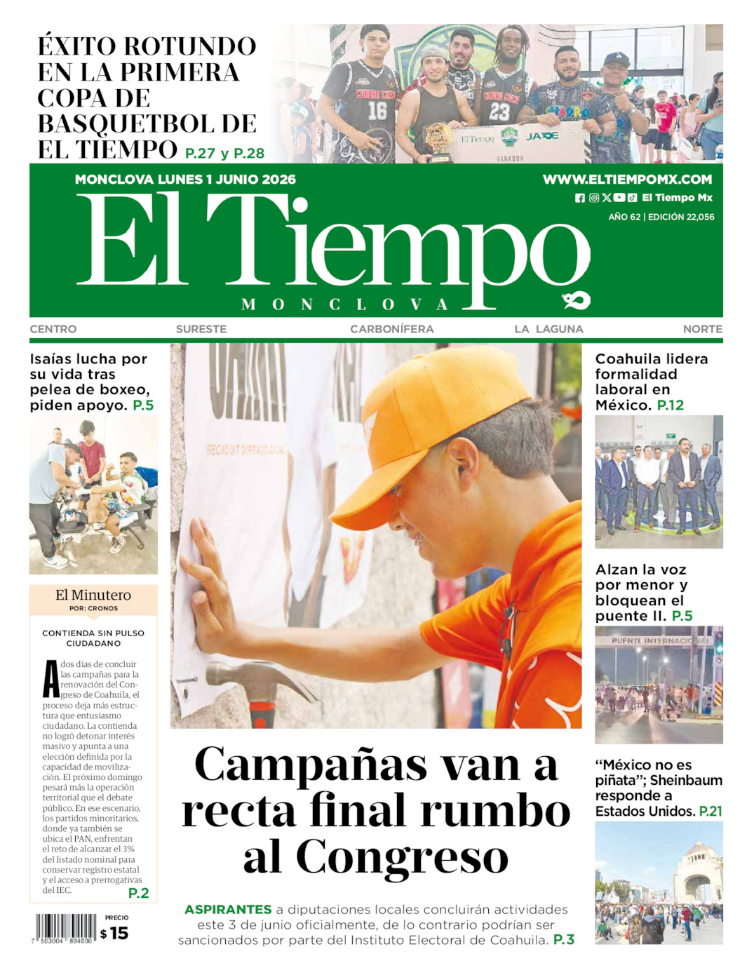 Portada del lun  1 de junio de 2026