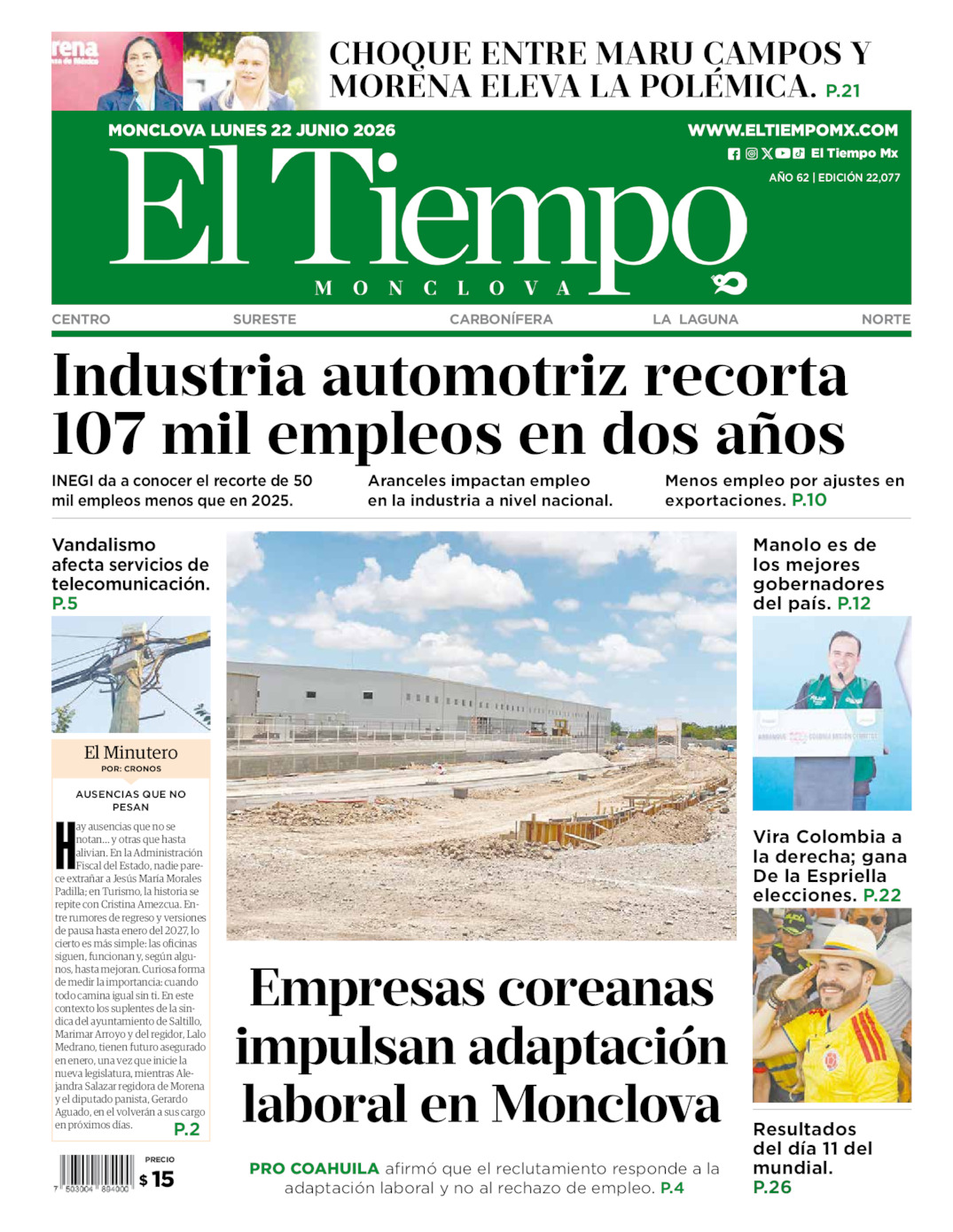 Edición impresa de El Tiempo Monclova