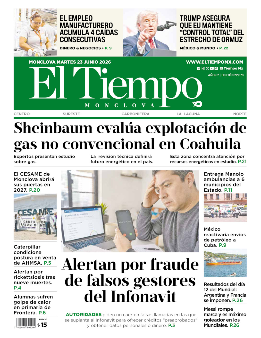 Edición impresa de El Tiempo Monclova