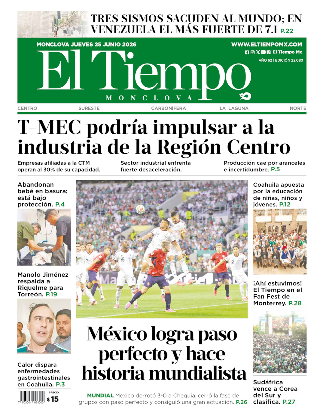 Portada del jue 25 de junio de 2026