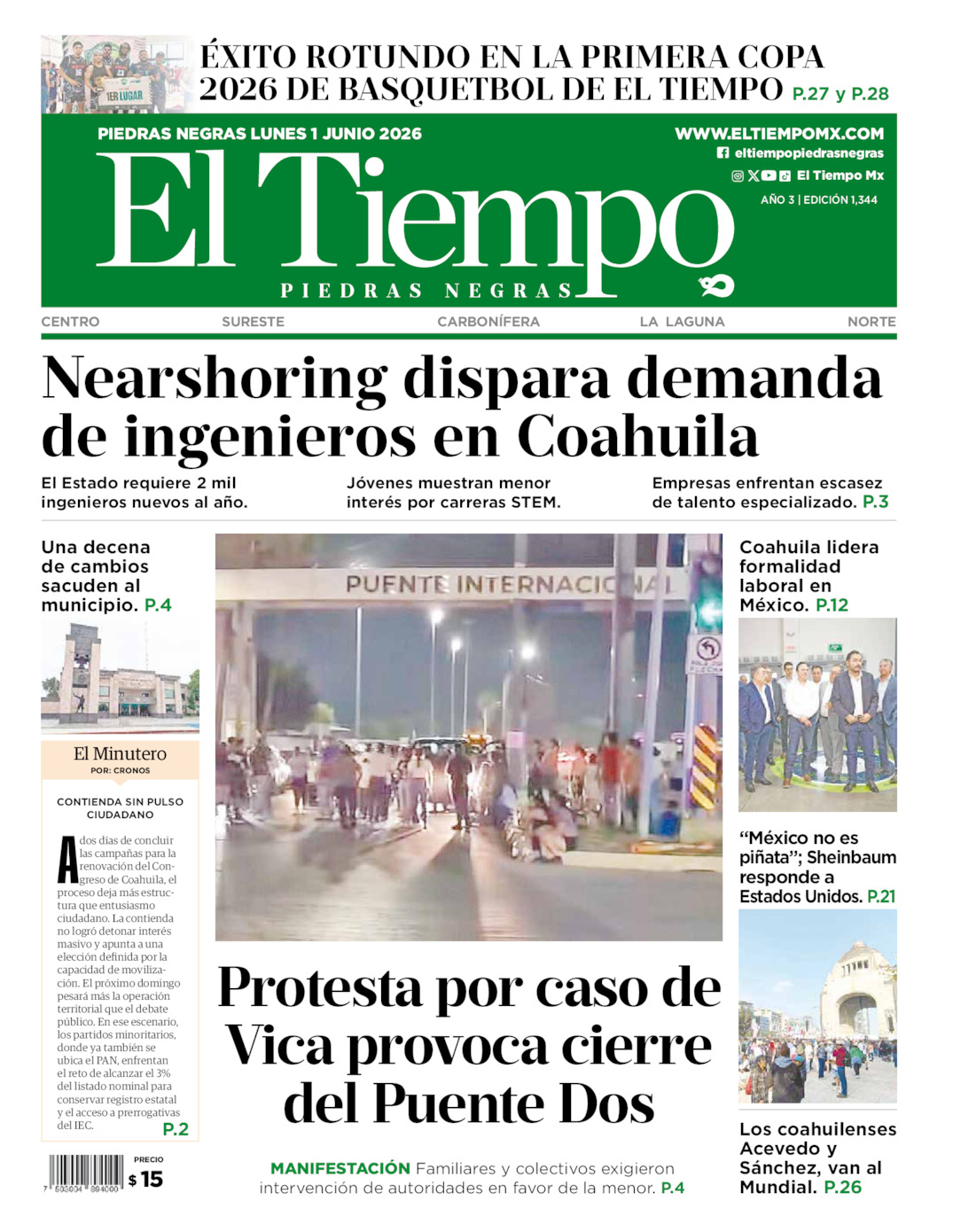 Edición impresa de El Tiempo Piedras Negras