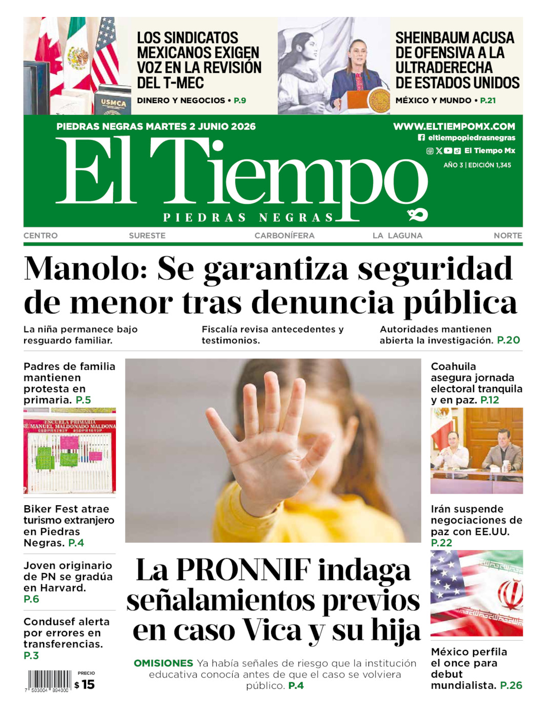 Edición impresa de El Tiempo Piedras Negras