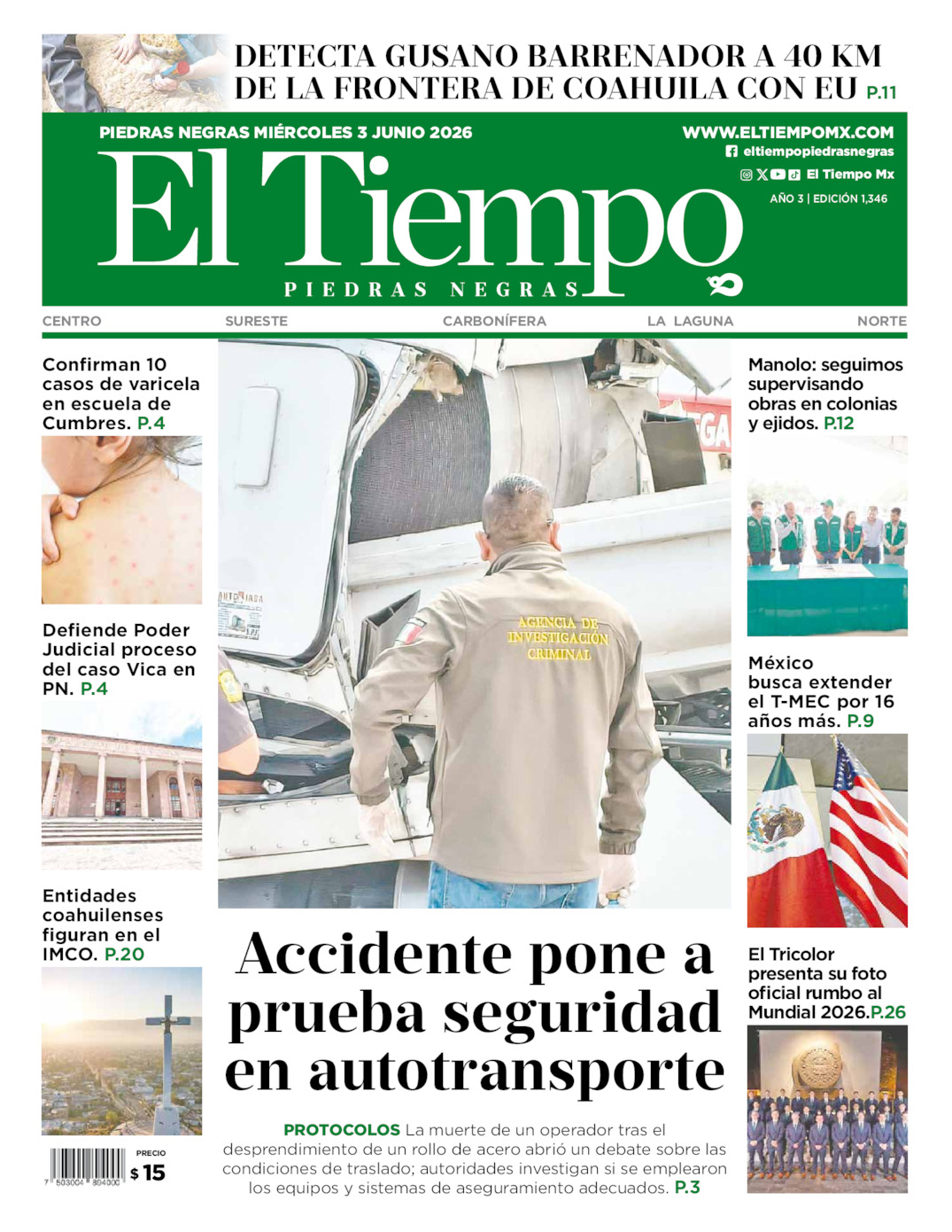 Edición impresa de El Tiempo Piedras Negras