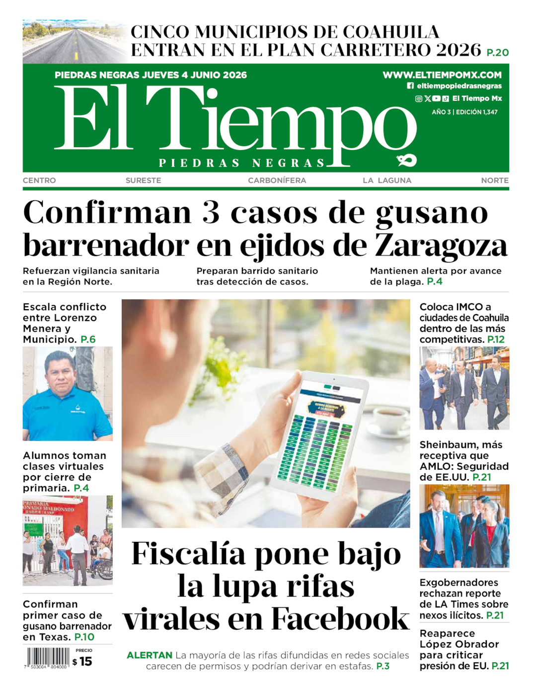 Edición impresa de El Tiempo Piedras Negras