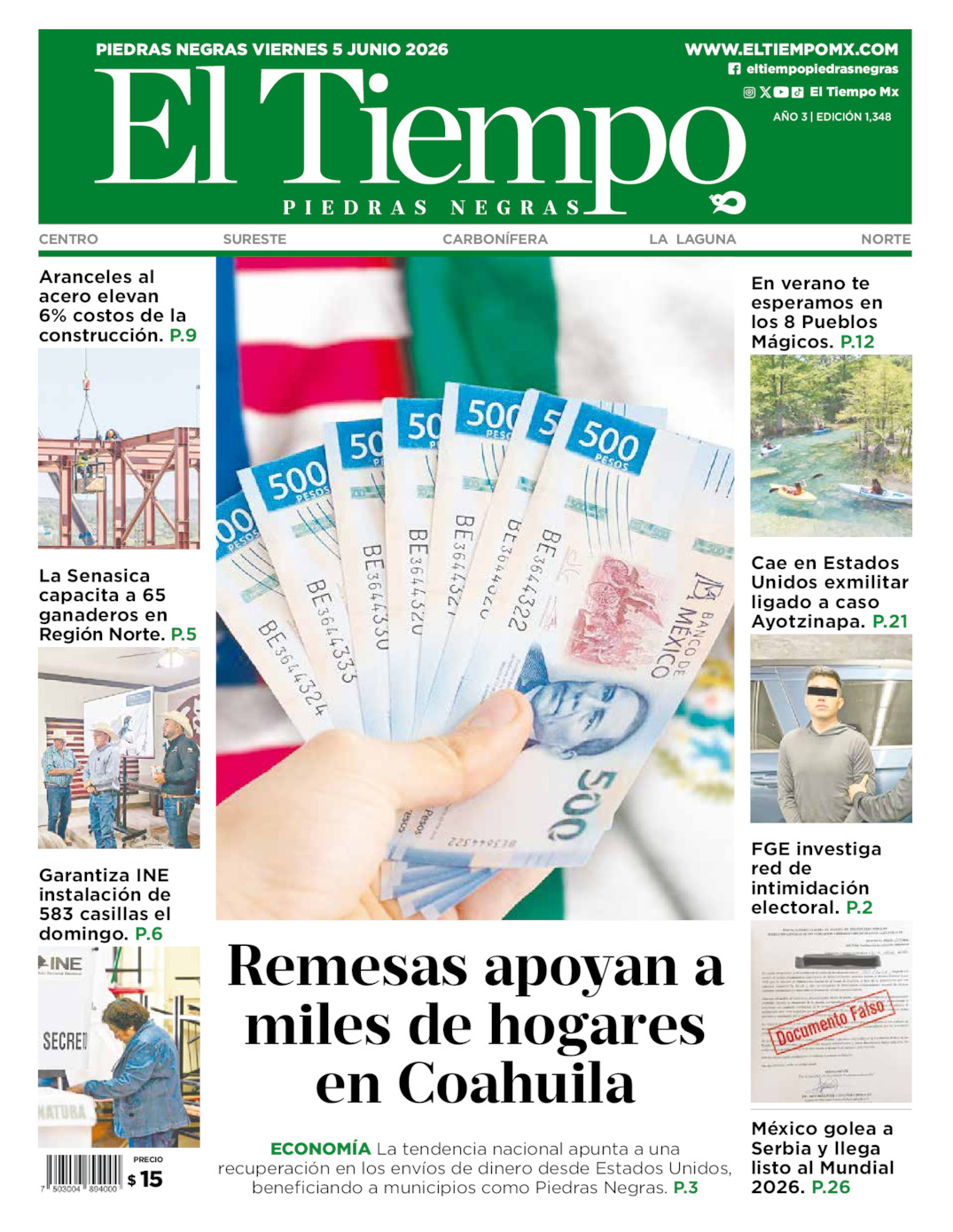 Edición impresa de El Tiempo Piedras Negras