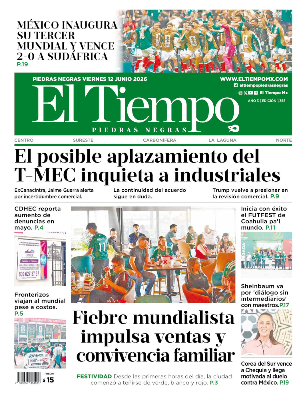 Edición impresa de El Tiempo Piedras Negras