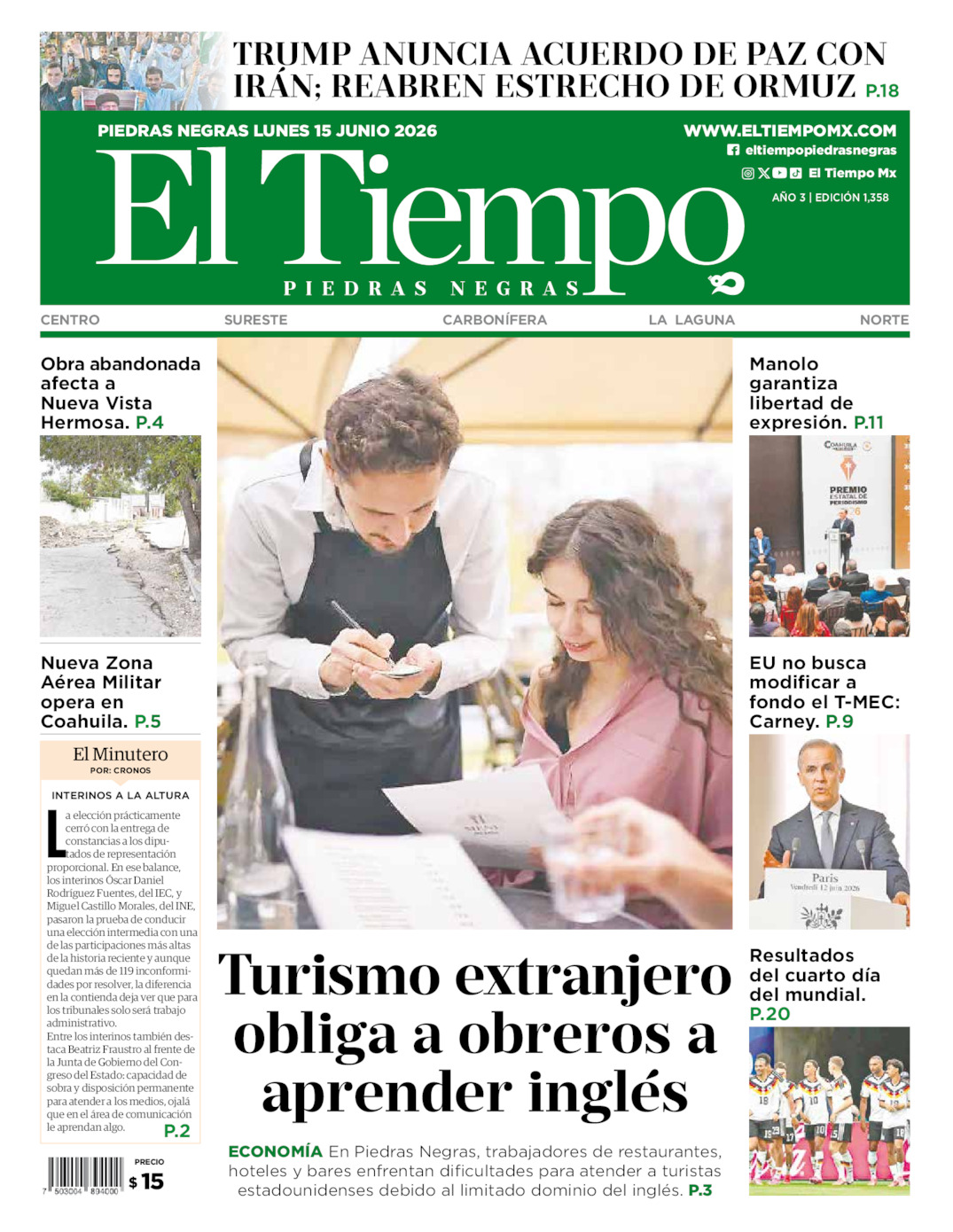 Edición impresa de El Tiempo Piedras Negras