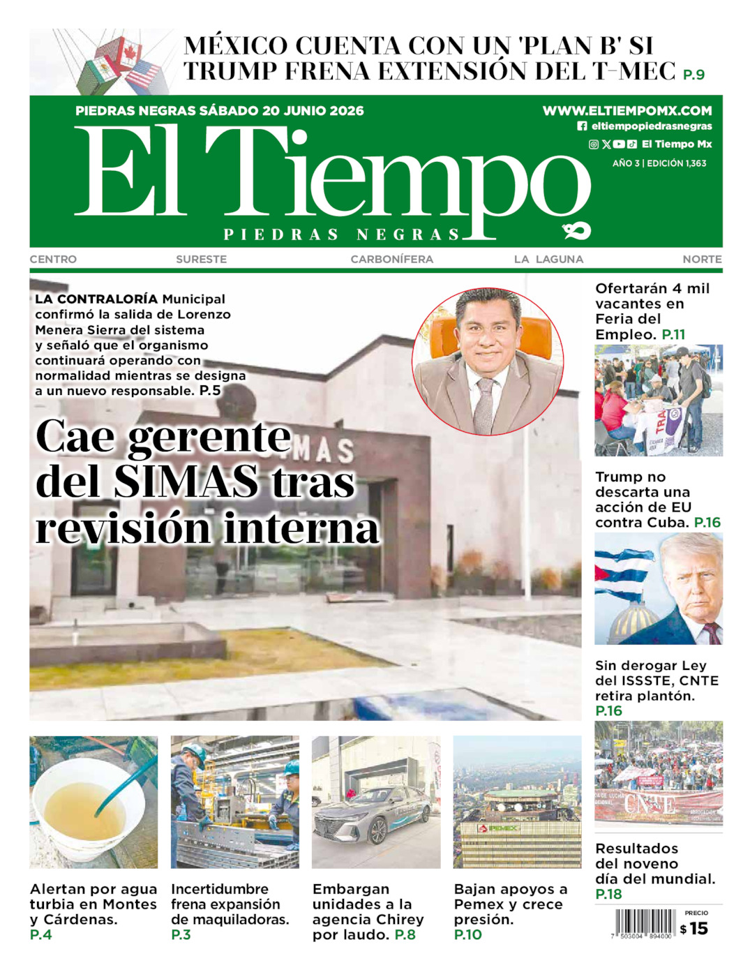 Edición impresa de El Tiempo Piedras Negras