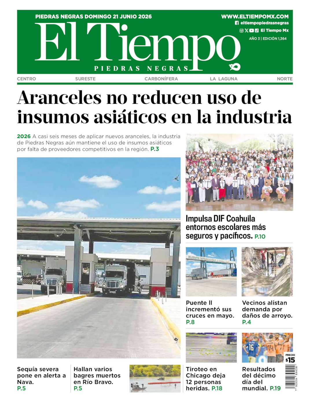 Edición impresa de El Tiempo Piedras Negras