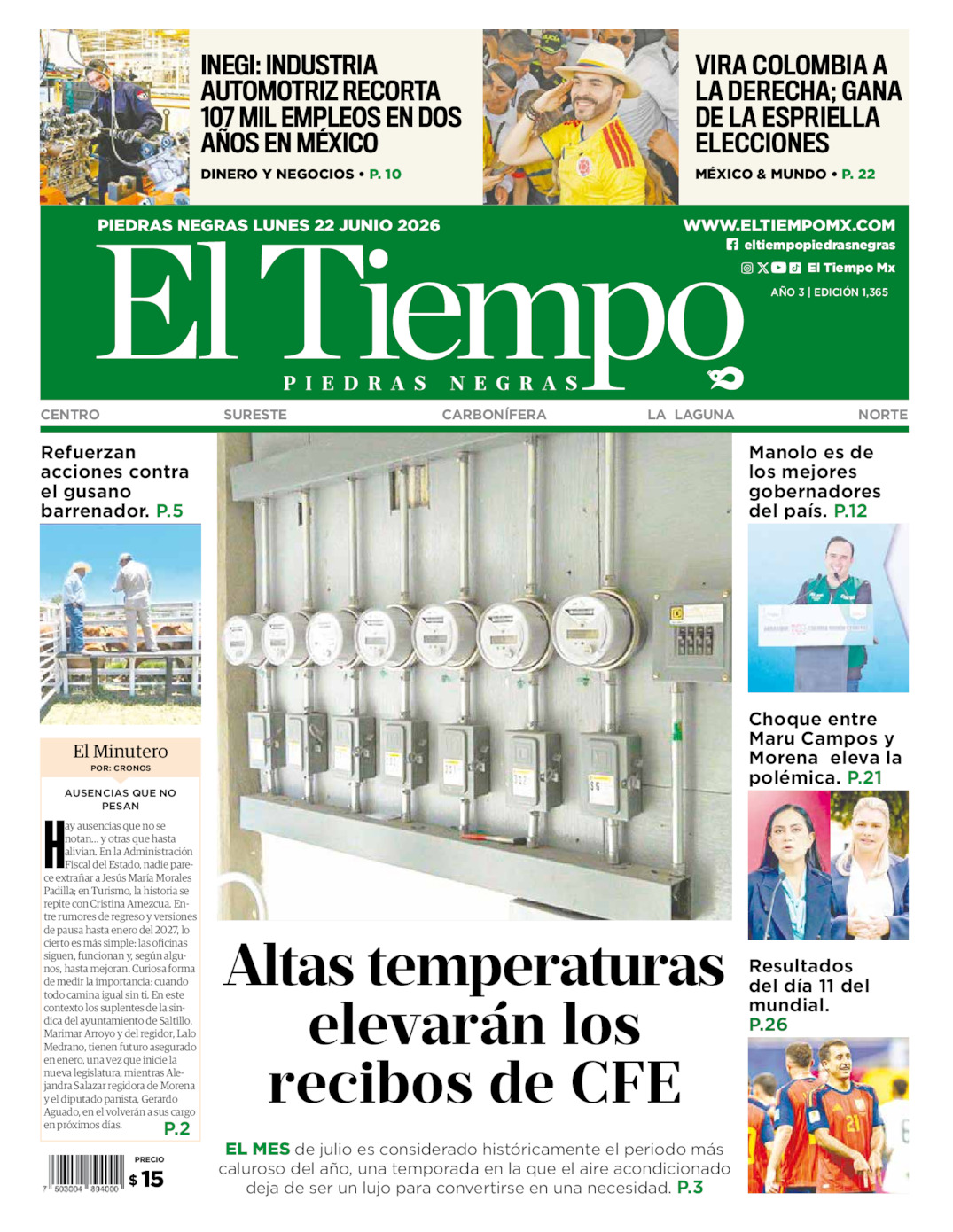 Edición impresa de El Tiempo Piedras Negras