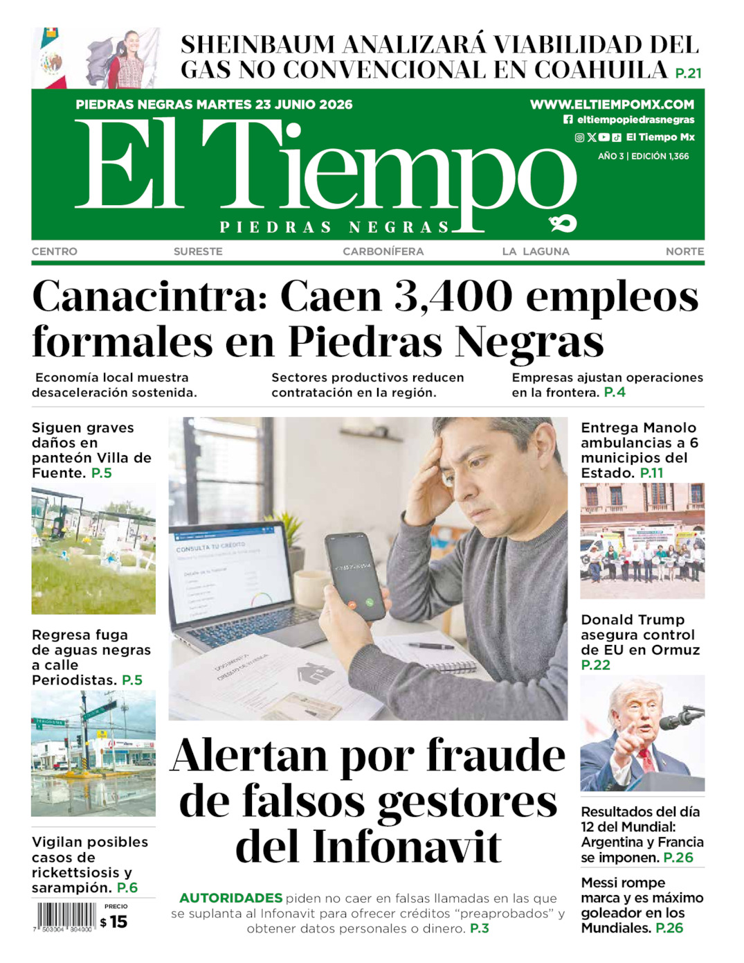 Edición impresa de El Tiempo Piedras Negras